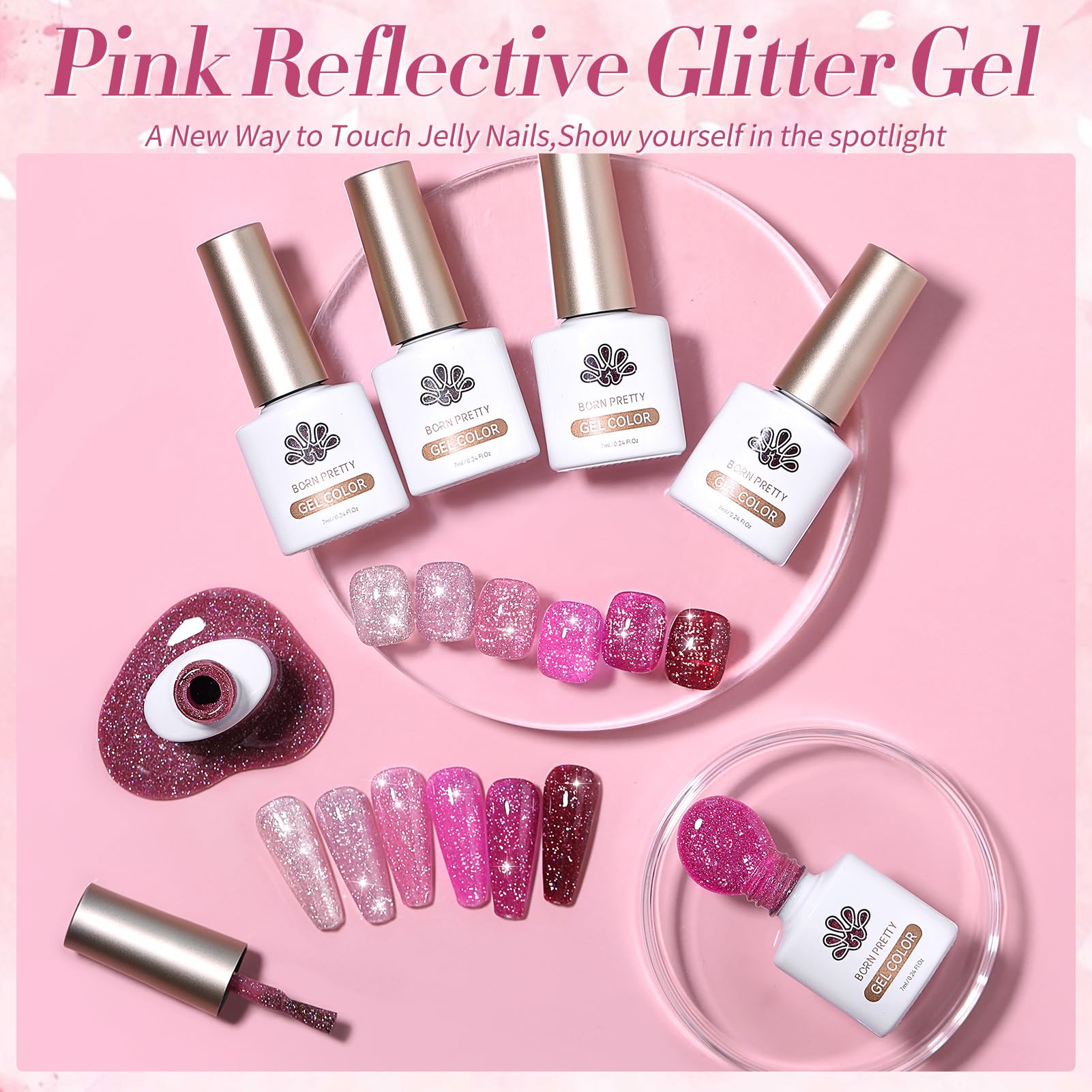 Born Pretty six-pack glitter gel polish kit provides versatile color options.