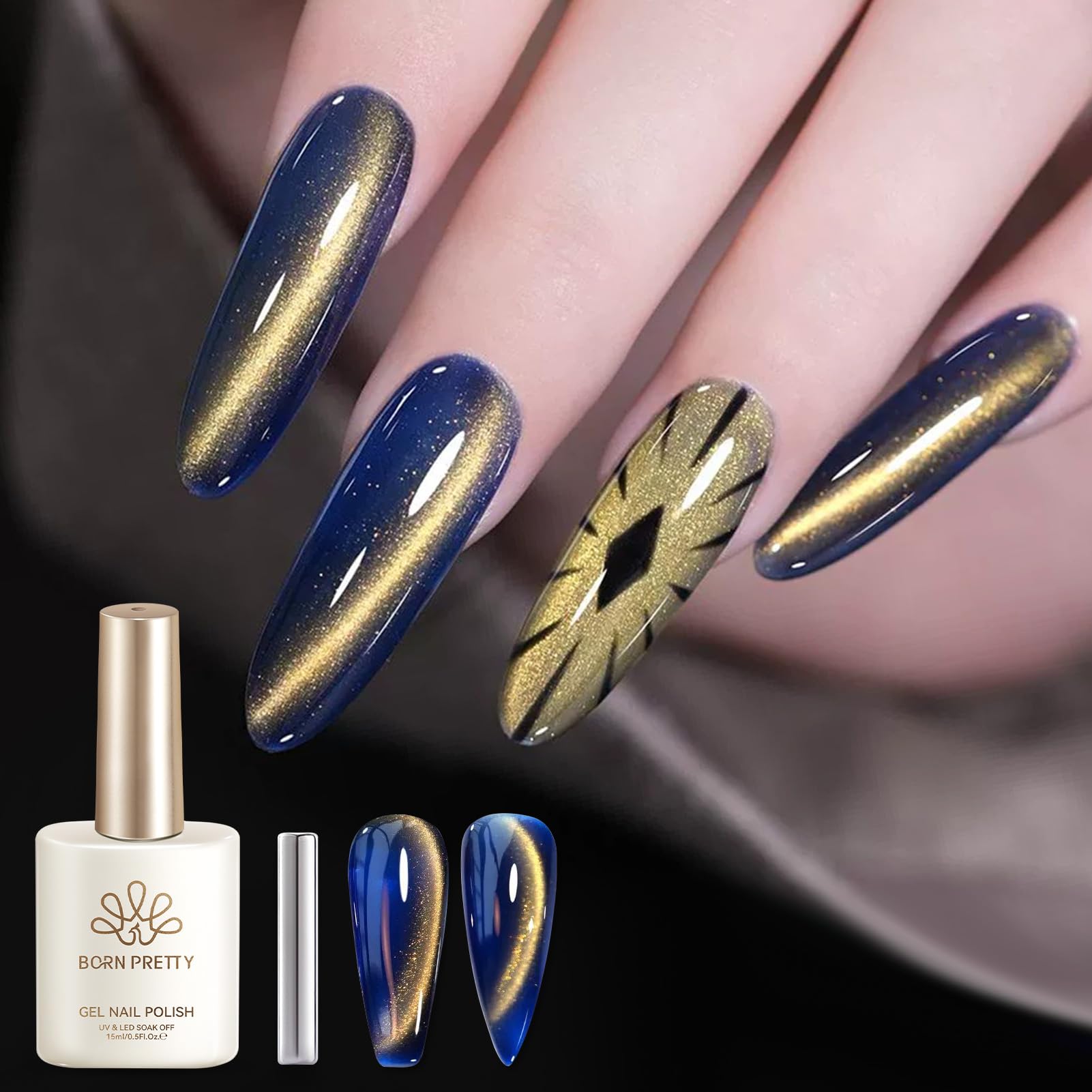 Born Pretty dark blue cat magnet gel bottle showing rich color and shimmer.