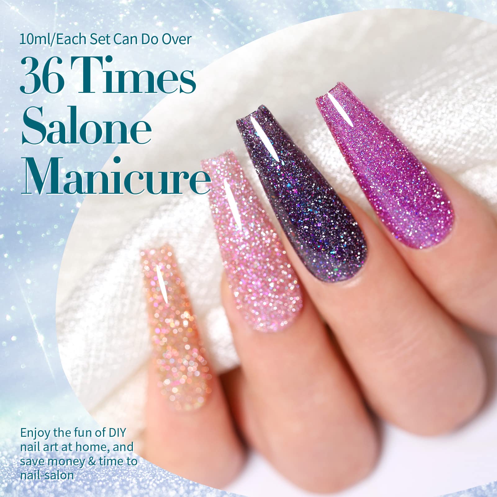 Born Pretty disco-flash effect polish bottle under flashes for bold night-out nails.
