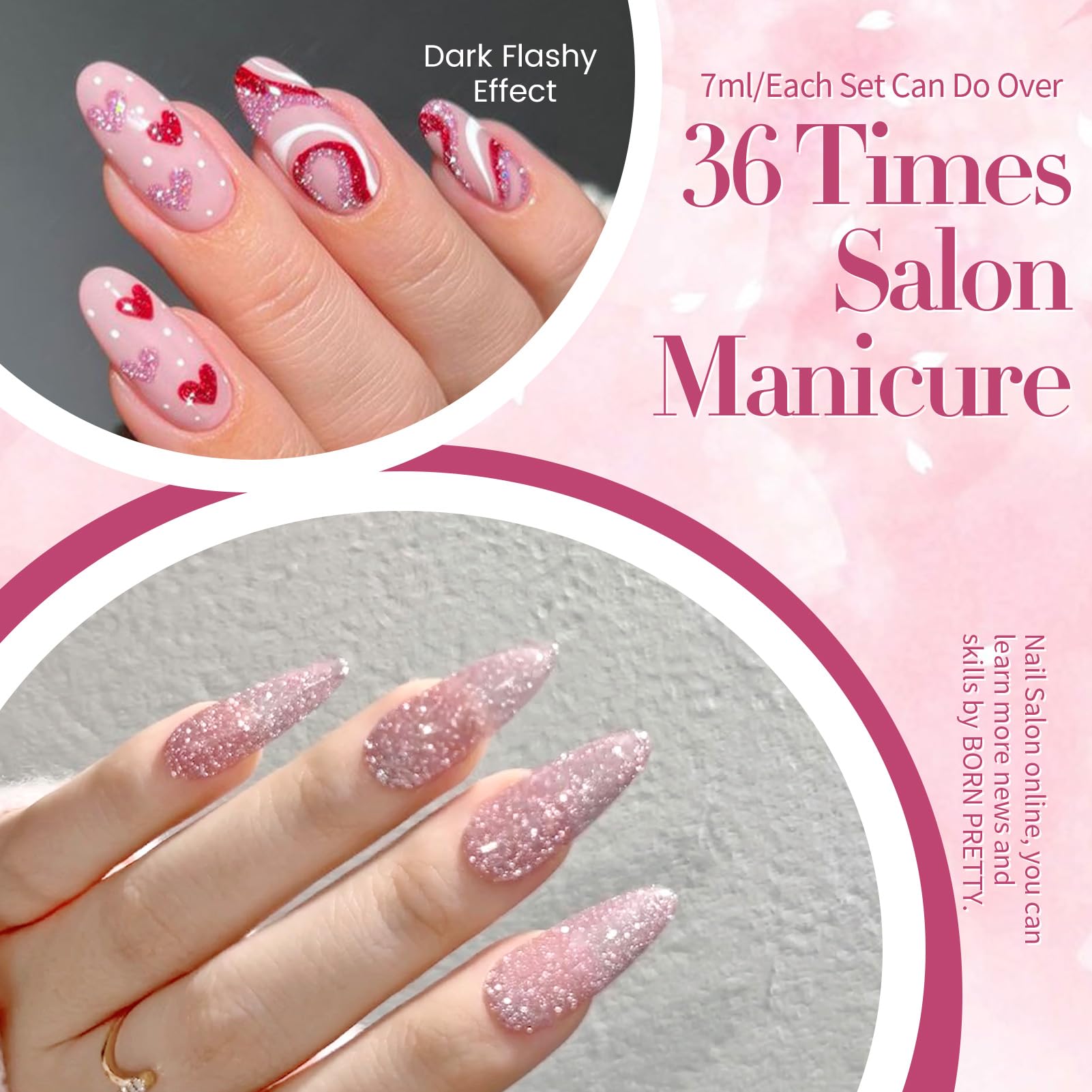 Born Pretty glitter nail polish set demonstrates bright pigmentation and shimmer.