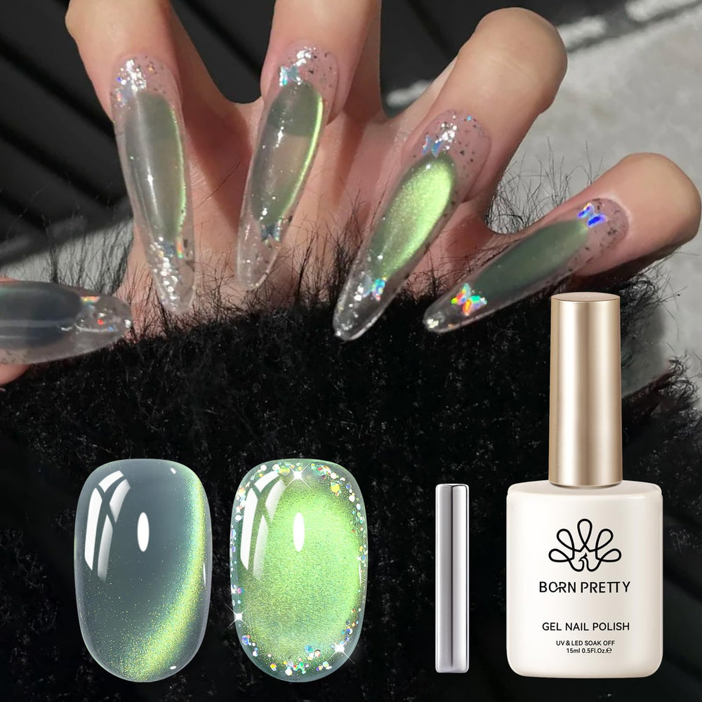 Born Pretty DIY home manicure with cat magnetic gel polish on nails.