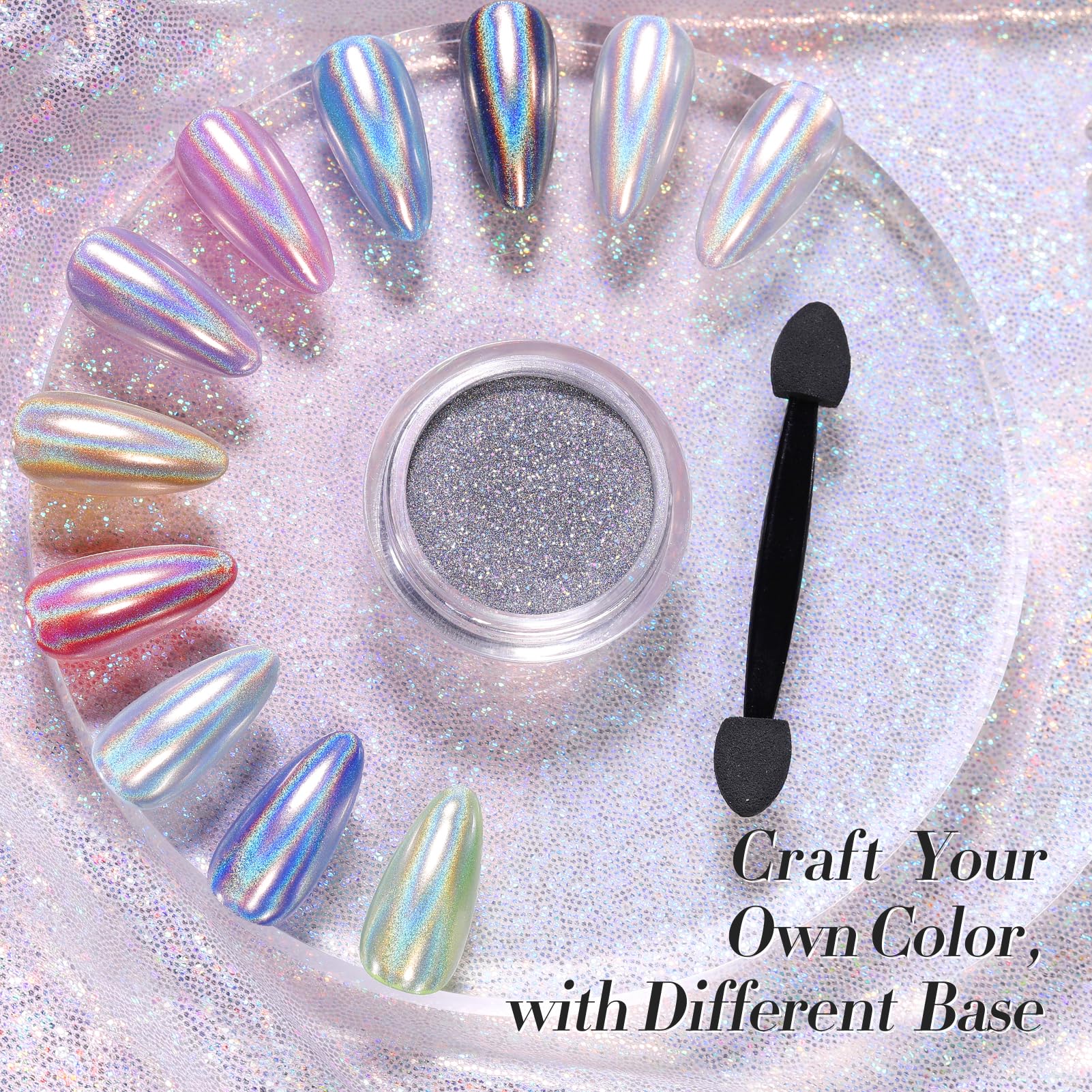 Born Pretty DIY nail art idea with holographic powder and top coat