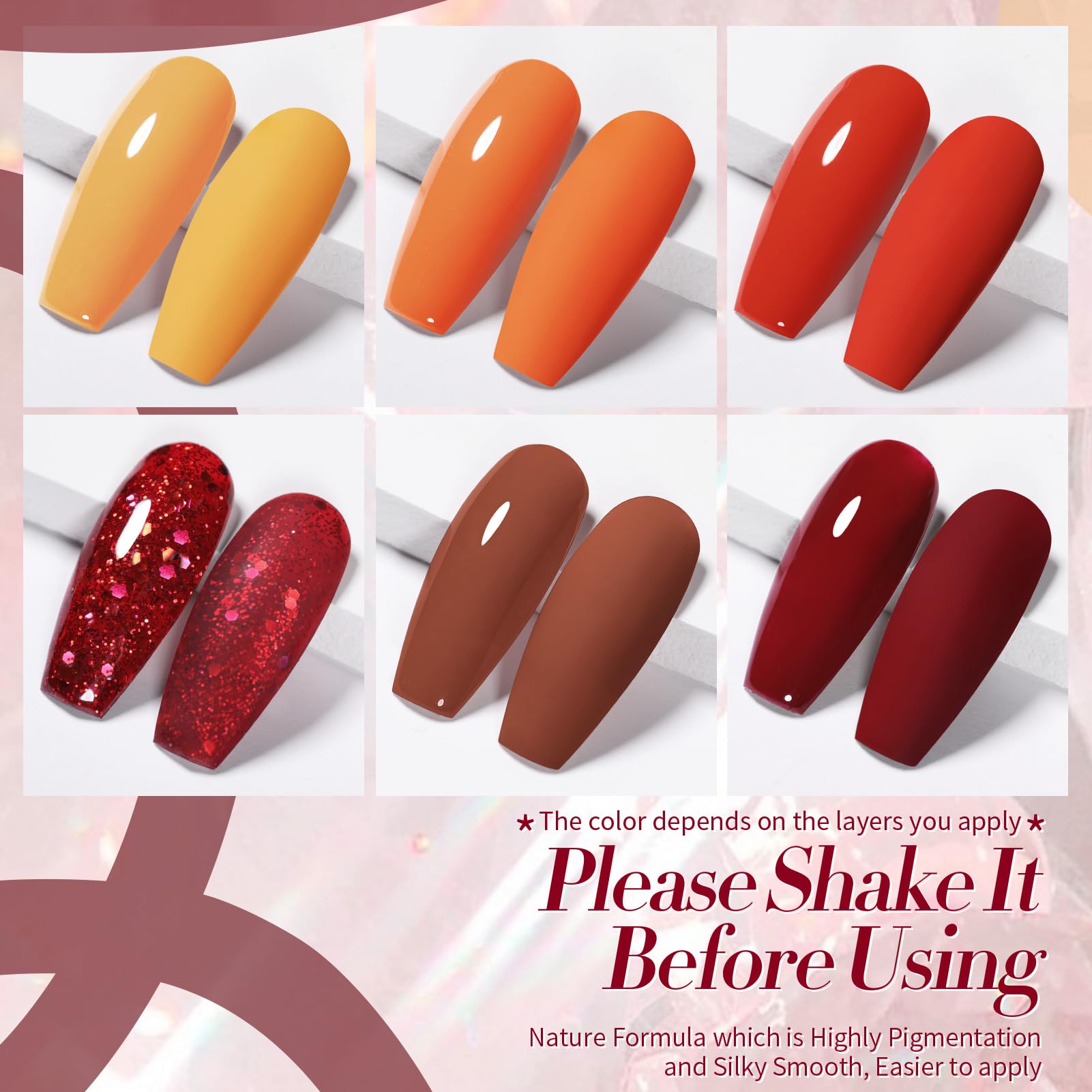 Born Pretty brown red shimmer gel polish bottles with rich coverage
