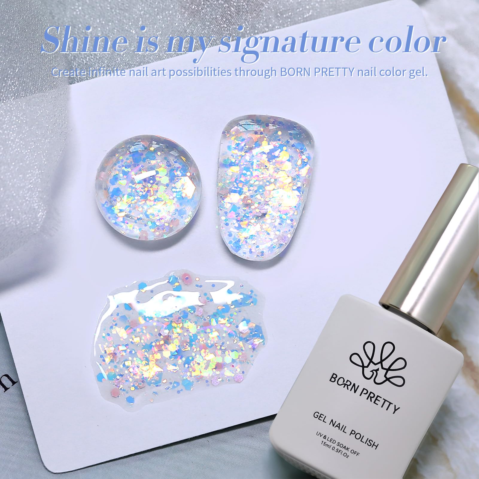 Closeup of Born Pretty gel polish glass jar and sparkle