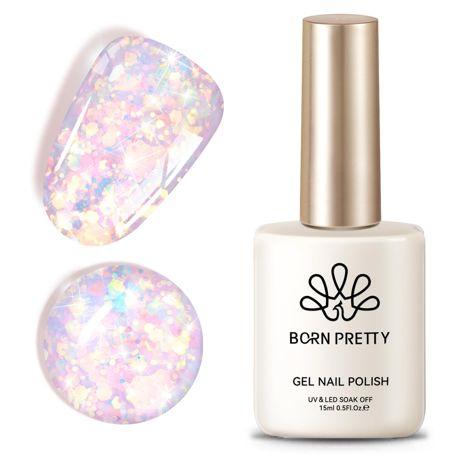 Born Pretty pink glitter gel polish with pink sequins for radiant nails