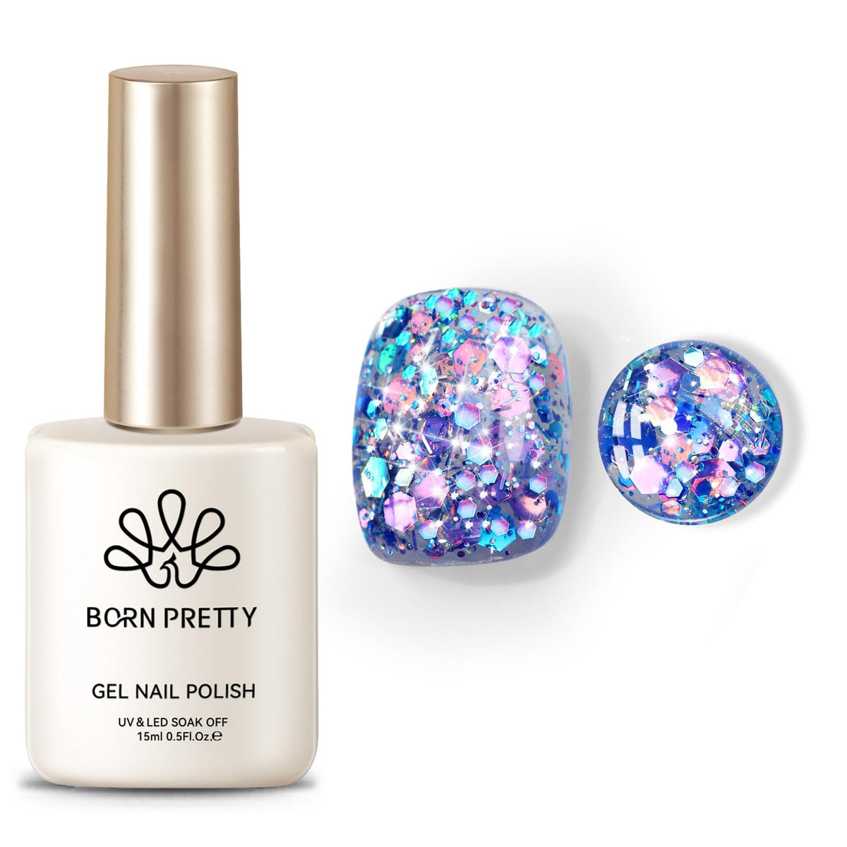 Born Pretty glitter gel polish with sequins for vibrant multicolor nail art at home