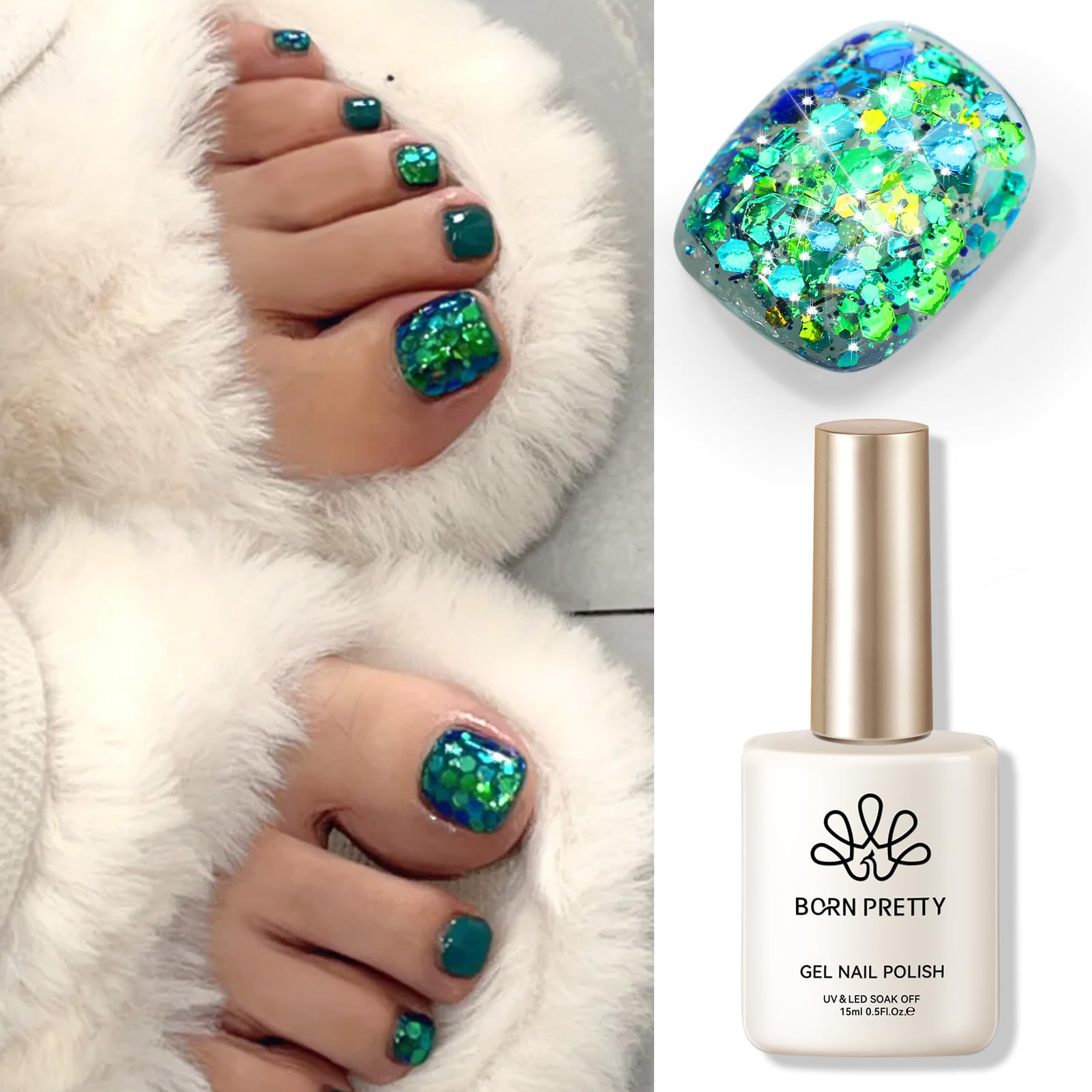 Born Pretty glitter gel nail polish palette swatches showing depth and shimmer.