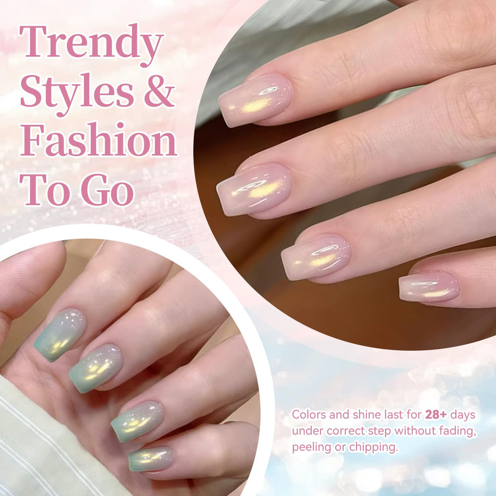 Born Pretty Golden Mirage Cat Magnetic Eye green gel polish creates magnetic accents.