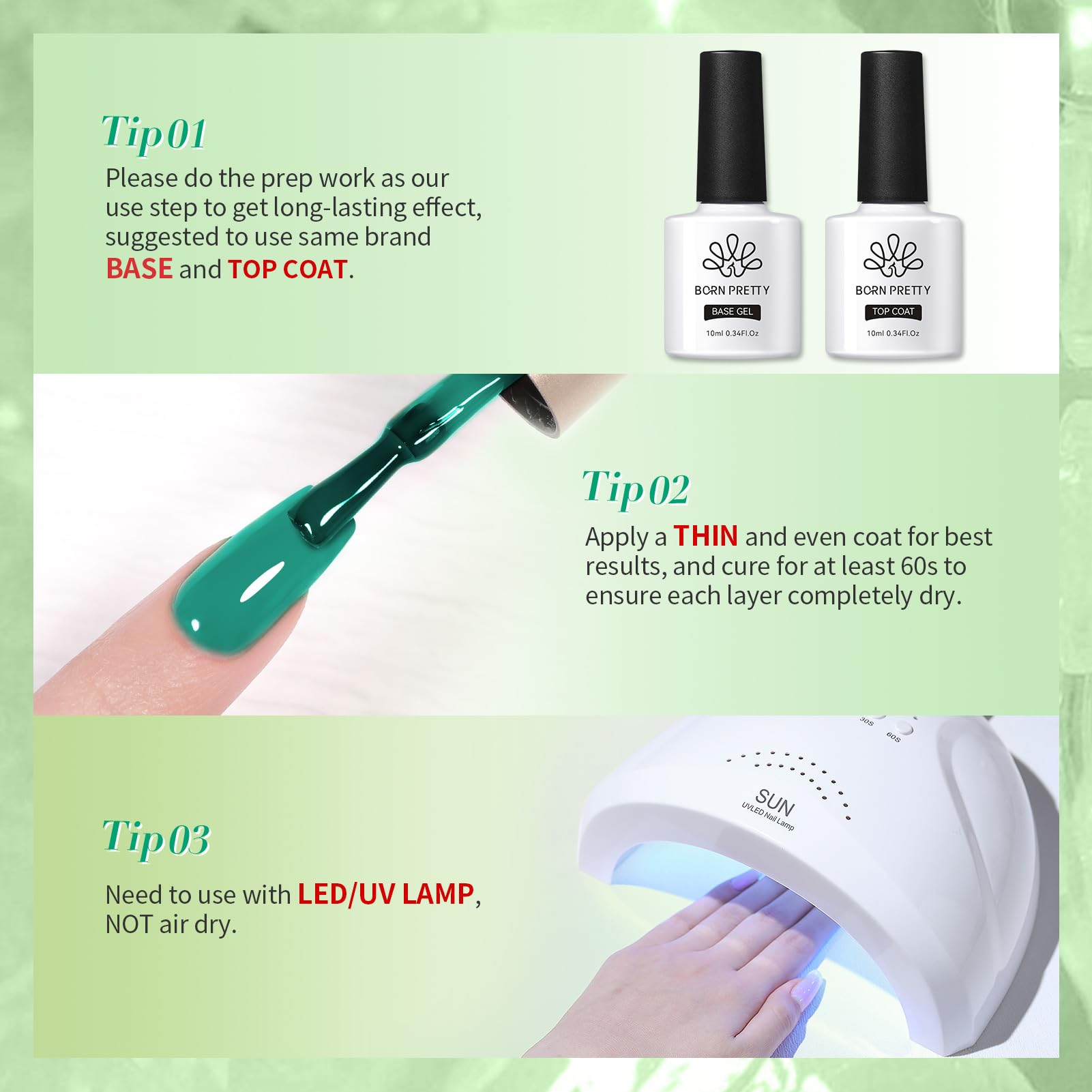 Born Pretty chrome-glitter green gel polish for eye-catching accents.