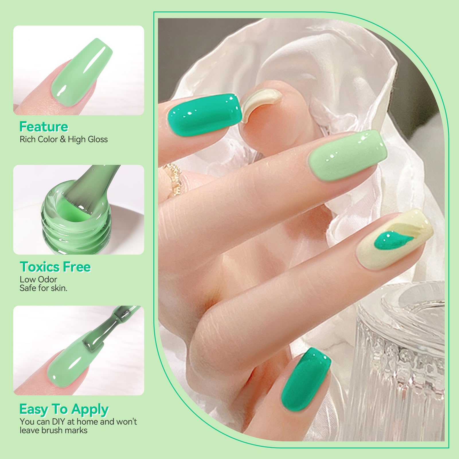 Born Pretty emerald gel polish offers vibrant pigment and glossy finish.