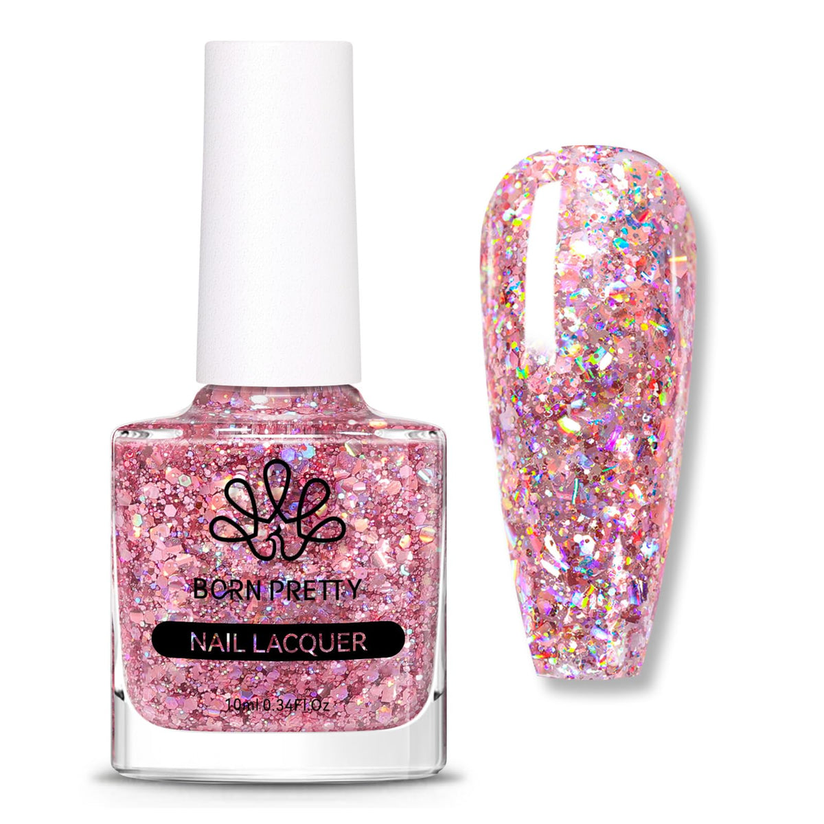 Born Pretty holographic rose gold bottle with sparkling finish for chic nails