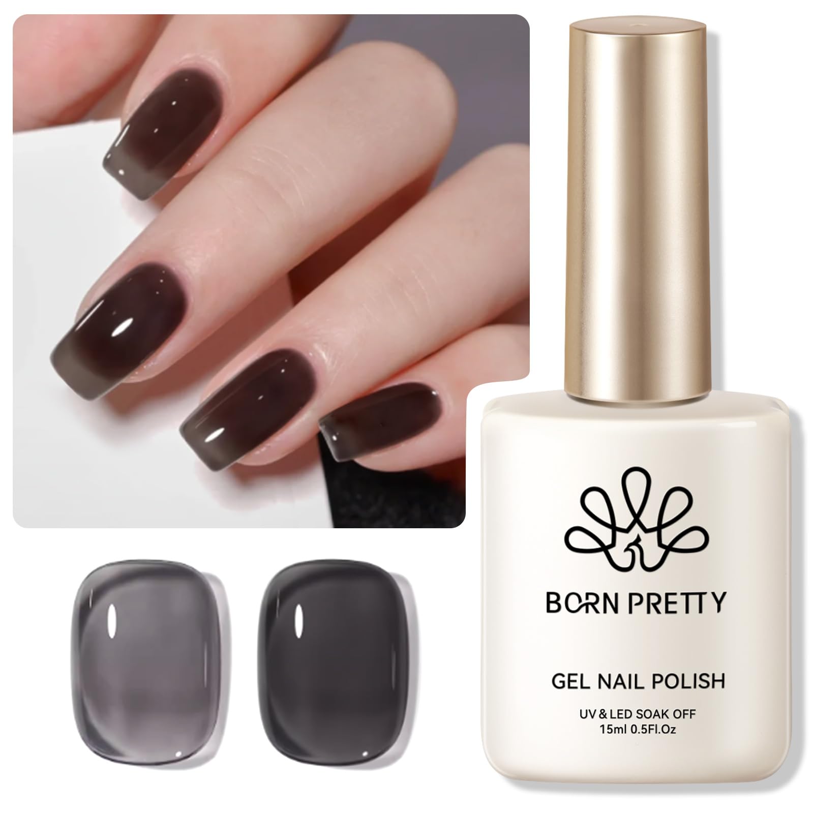Born Pretty jelly black gel nail polish shows layered opacity for customizable looks.