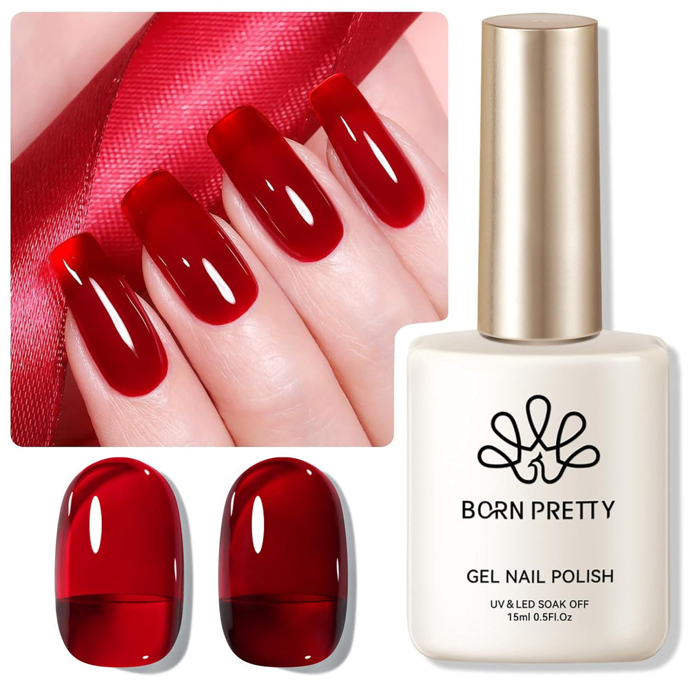 Born Pretty jelly burgundy gel polish bottle front with rich color for at home manicure