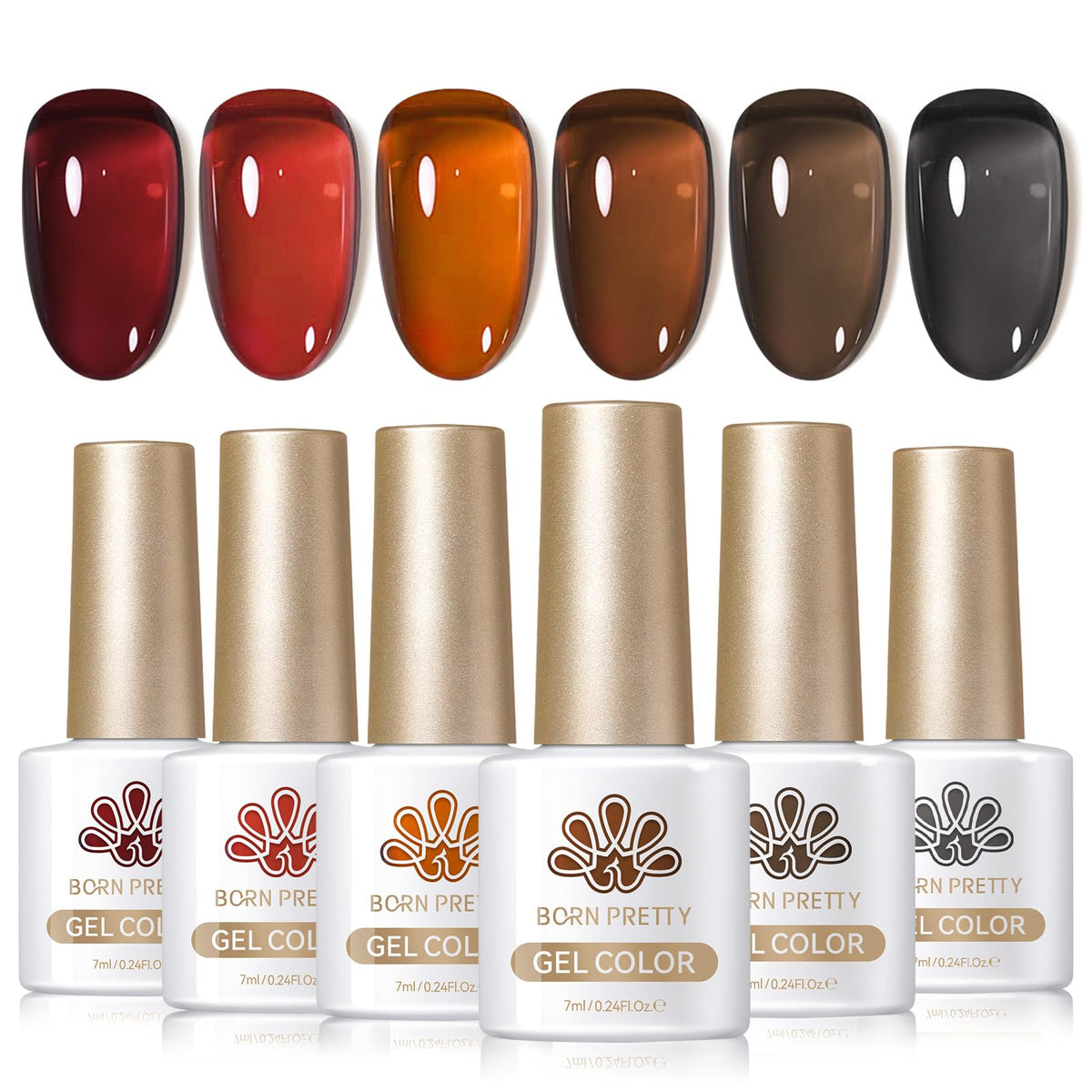Born Pretty jelly gel amber crystal brown swatch for warm fall manicure
