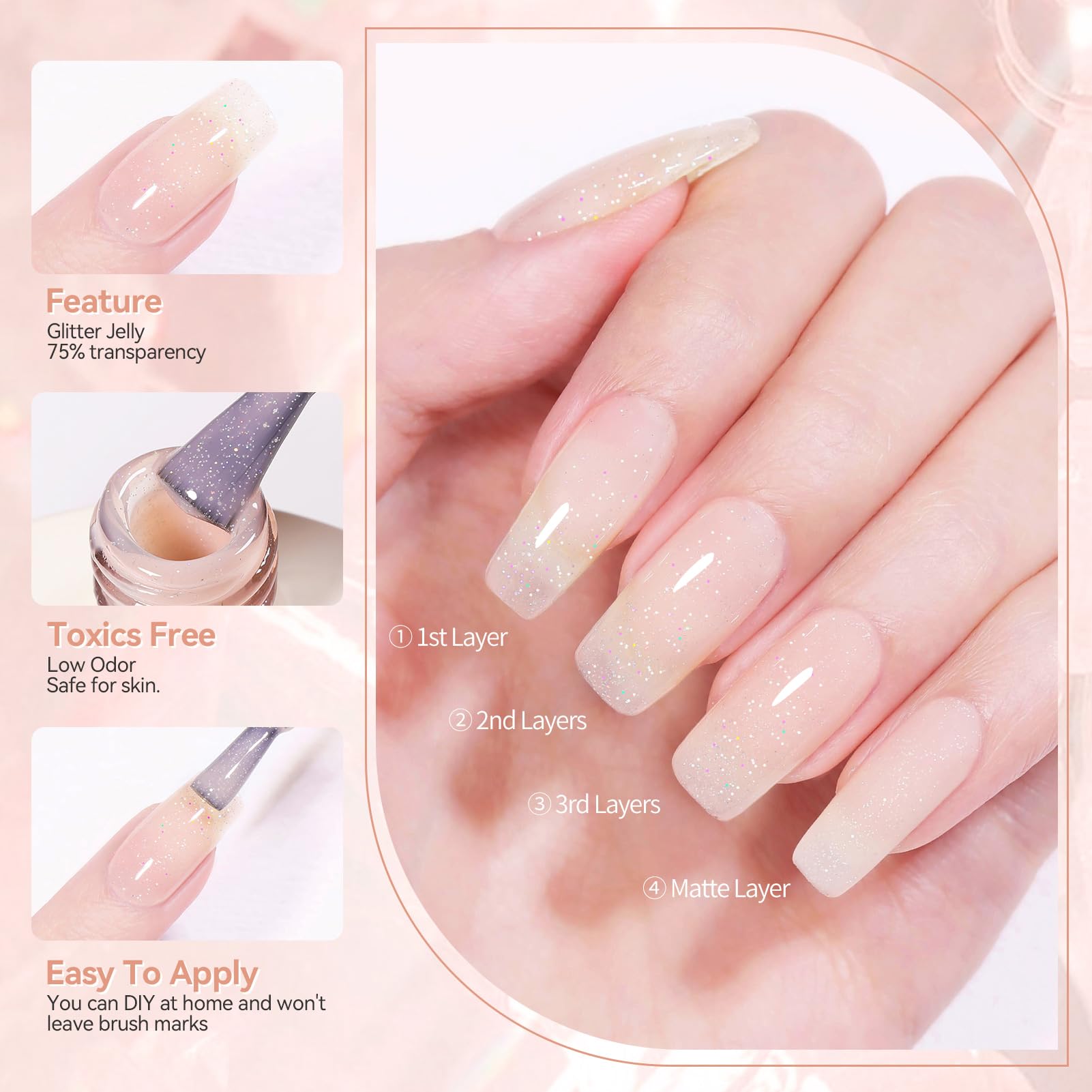 Born Pretty jelly gel nail polish crystal shine reflects light for versatile looks.