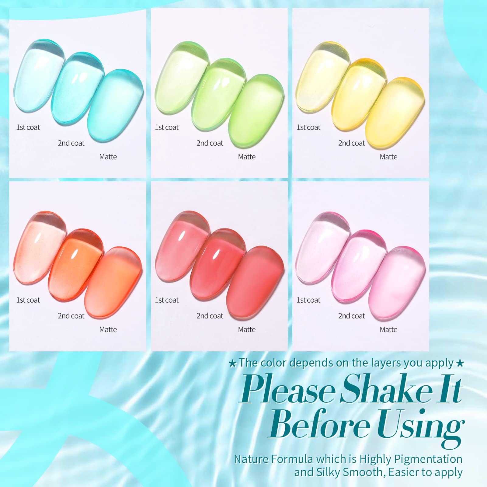 Born Pretty jelly gel nail polish set in red pastel adds translucent depth