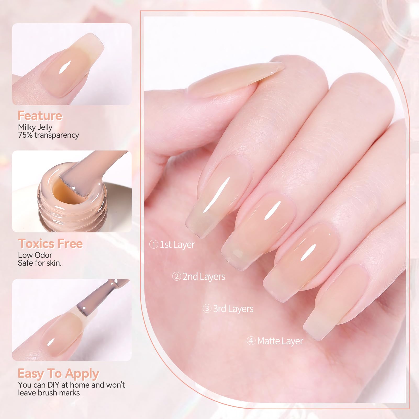 Born Pretty Jelly Nude base and top coat compatibility supports durable color.