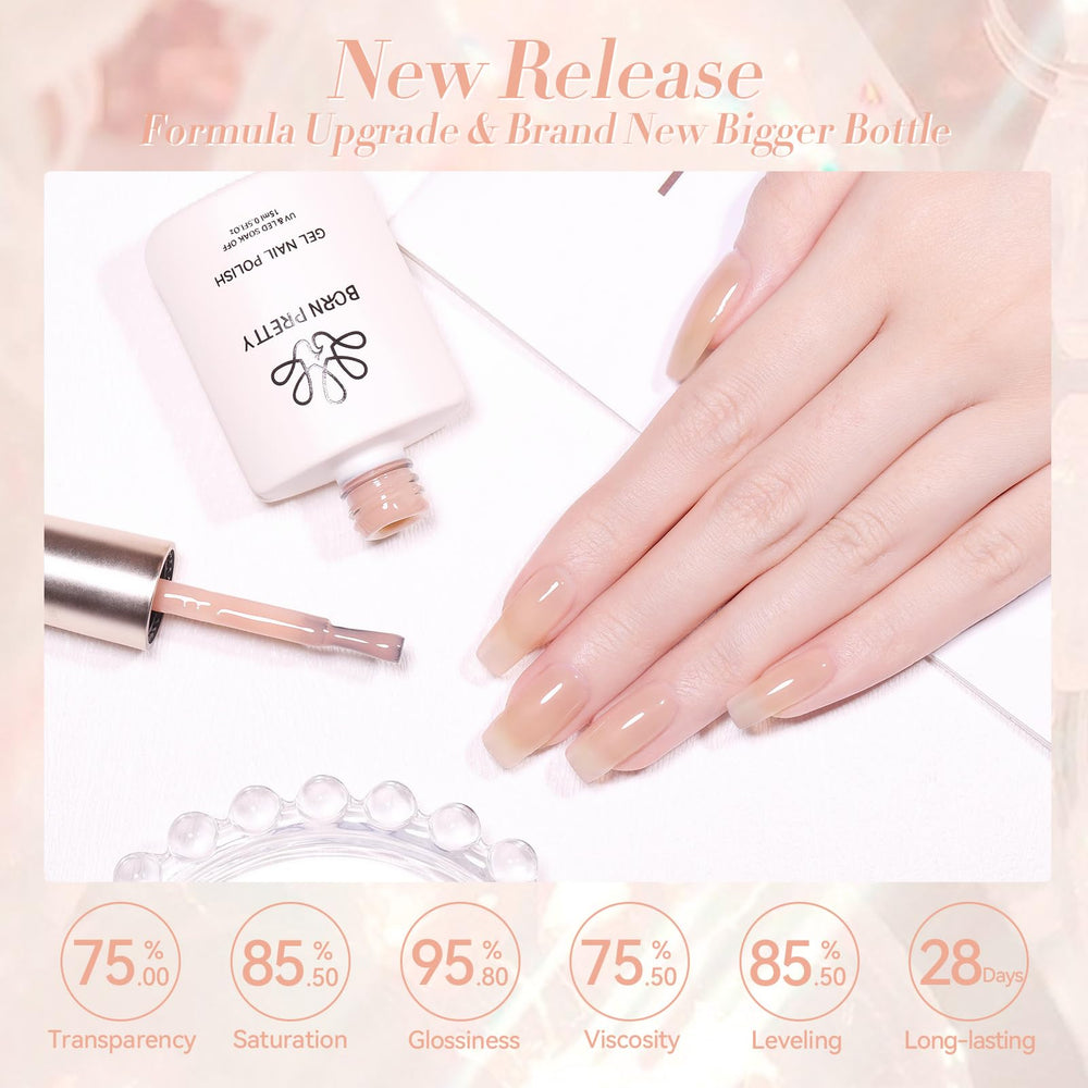 Born Pretty Jelly Nude bottle highlights low-odor formula for healthier-looking nails.