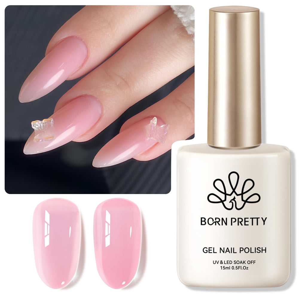 Born Pretty jelly pink gel nail polish bottle demonstrates layering versatility from sheer to opaque.