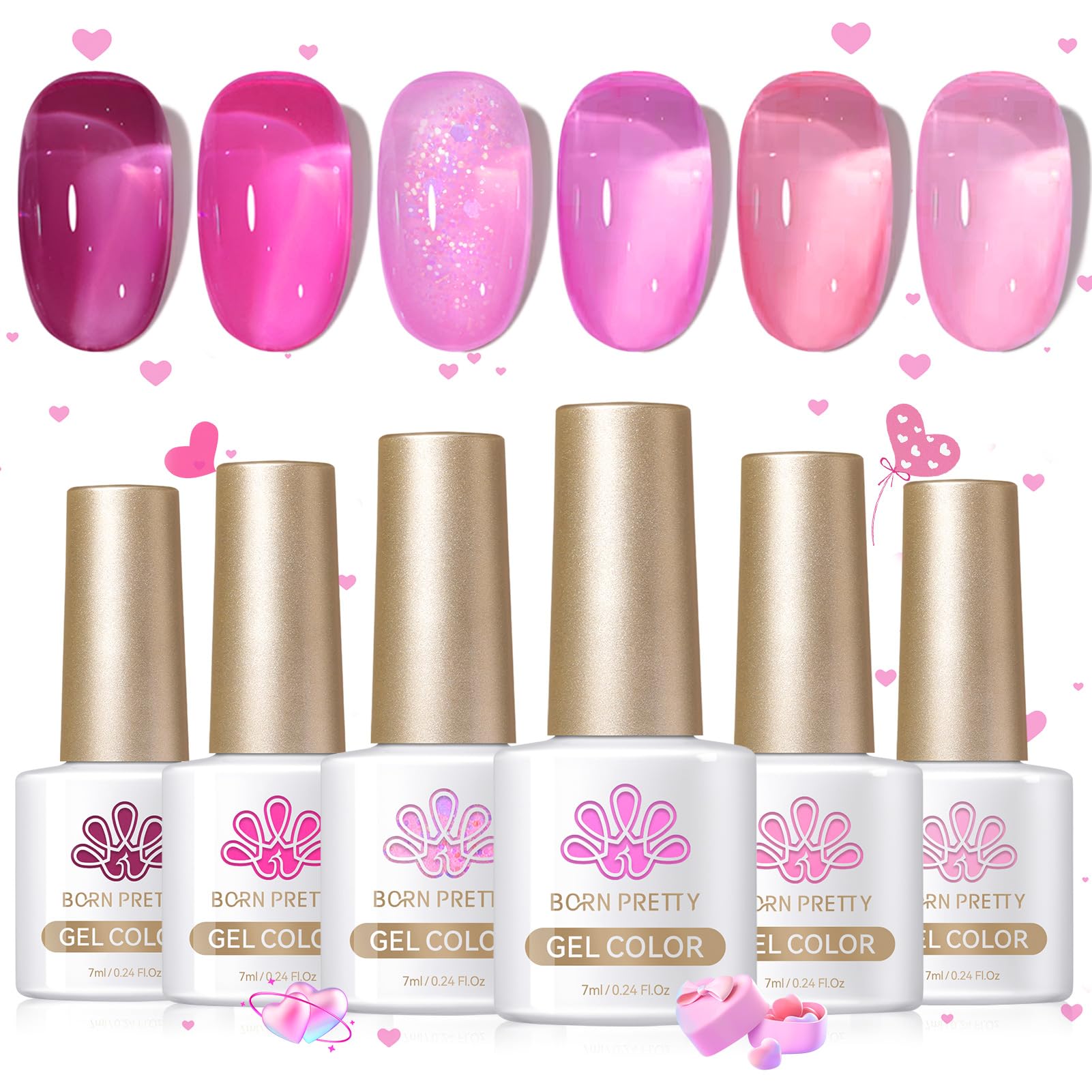 Born Pretty jelly pink nail polish set with glassy finish for elegant nails