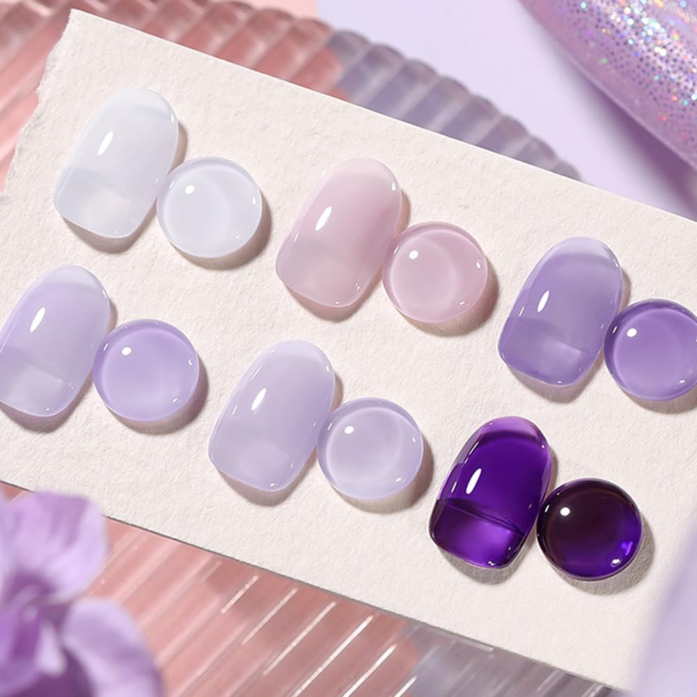 Born Pretty Jelly Purple Gel Nail Polish set for six colors delivers long-lasting manicures.