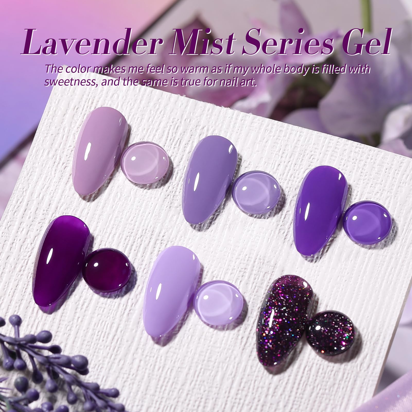 Born Pretty lavender gel polish swatch highlights creamy lavender finish for smooth application