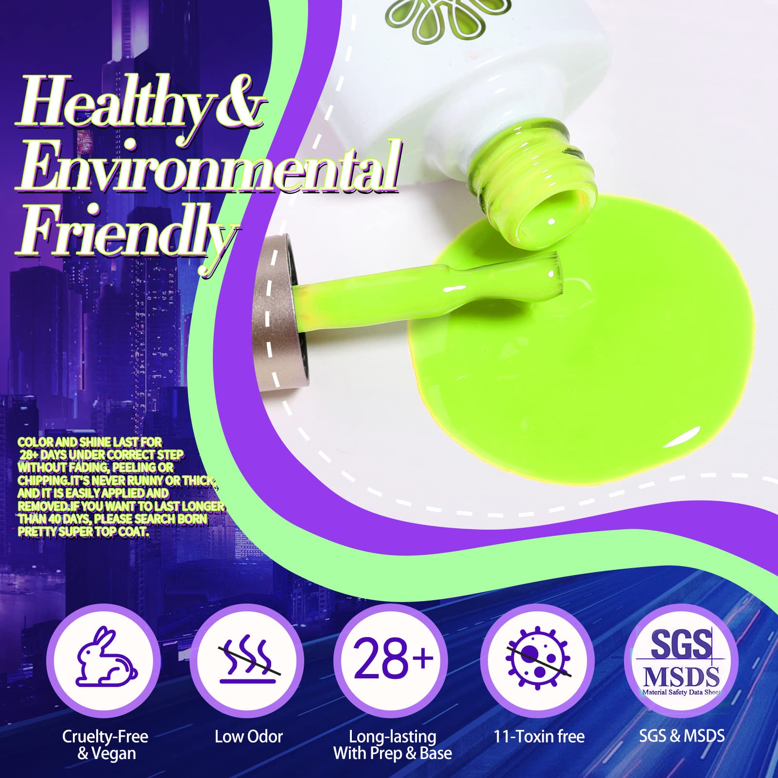 Born Pretty neon glow LED curing guide demonstrates fast, controlled gel hardening.