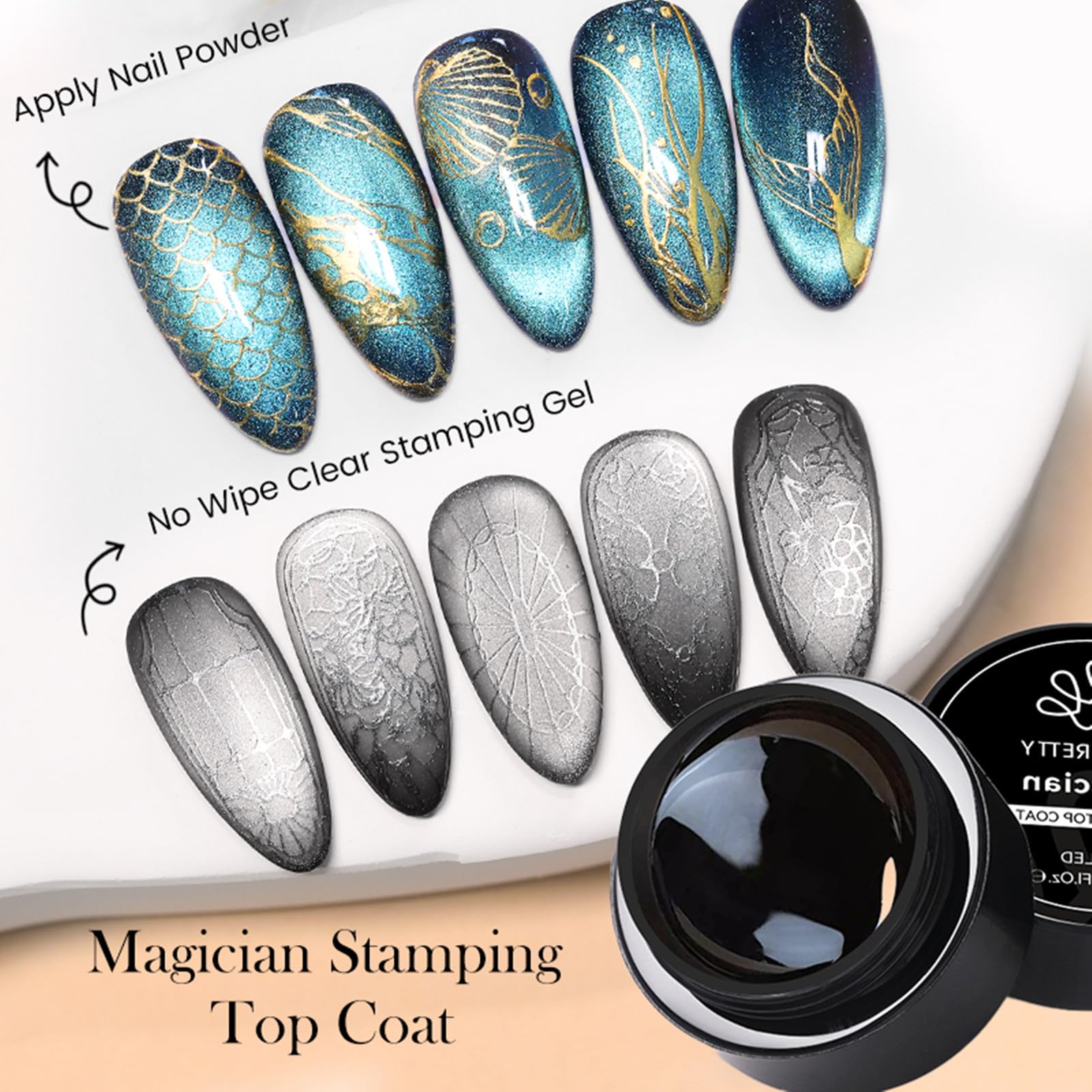 Brush stroke with Magician Top Gel for smooth, even application.