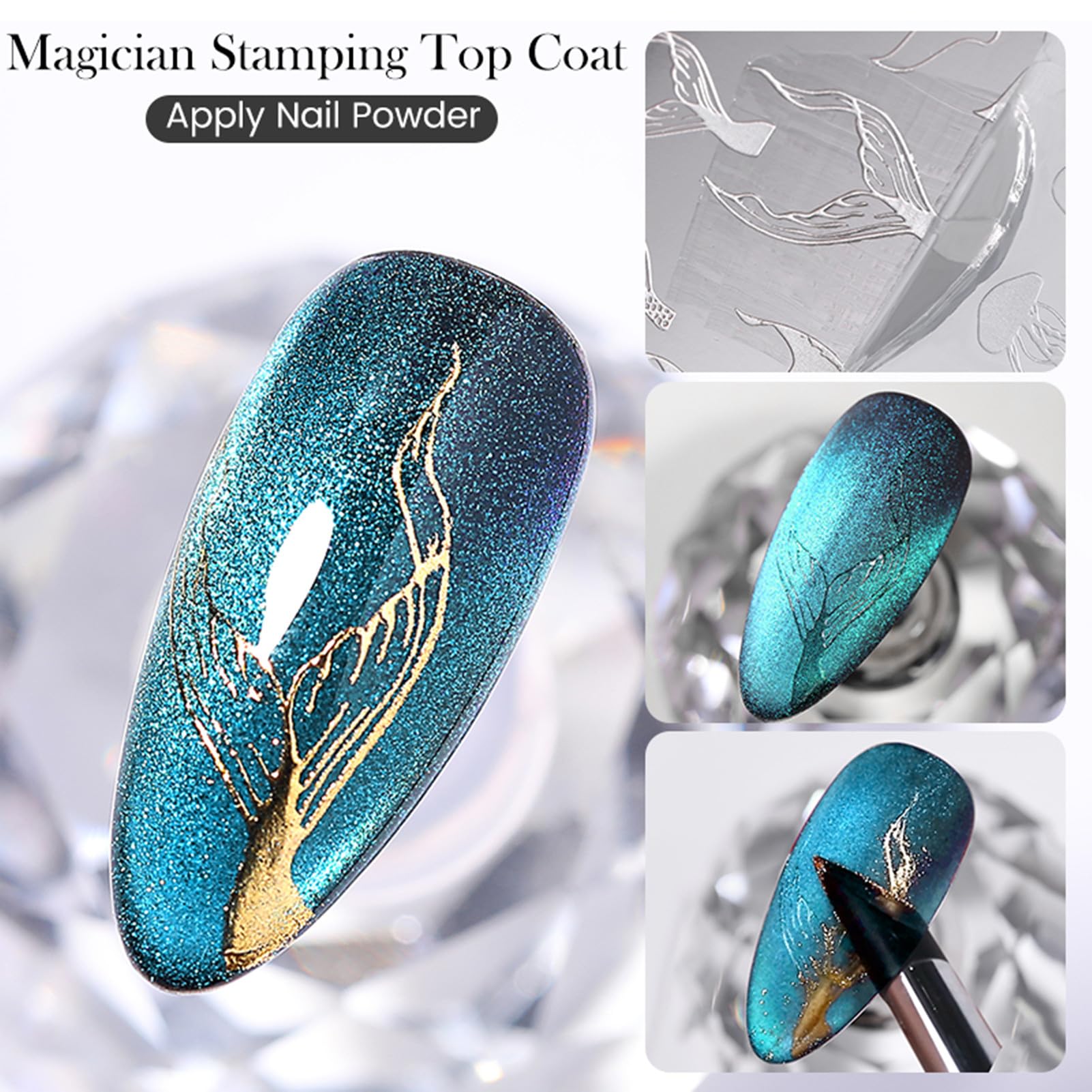 Nail swatch using Magician Stamping Top Gel with vibrant color payoff.