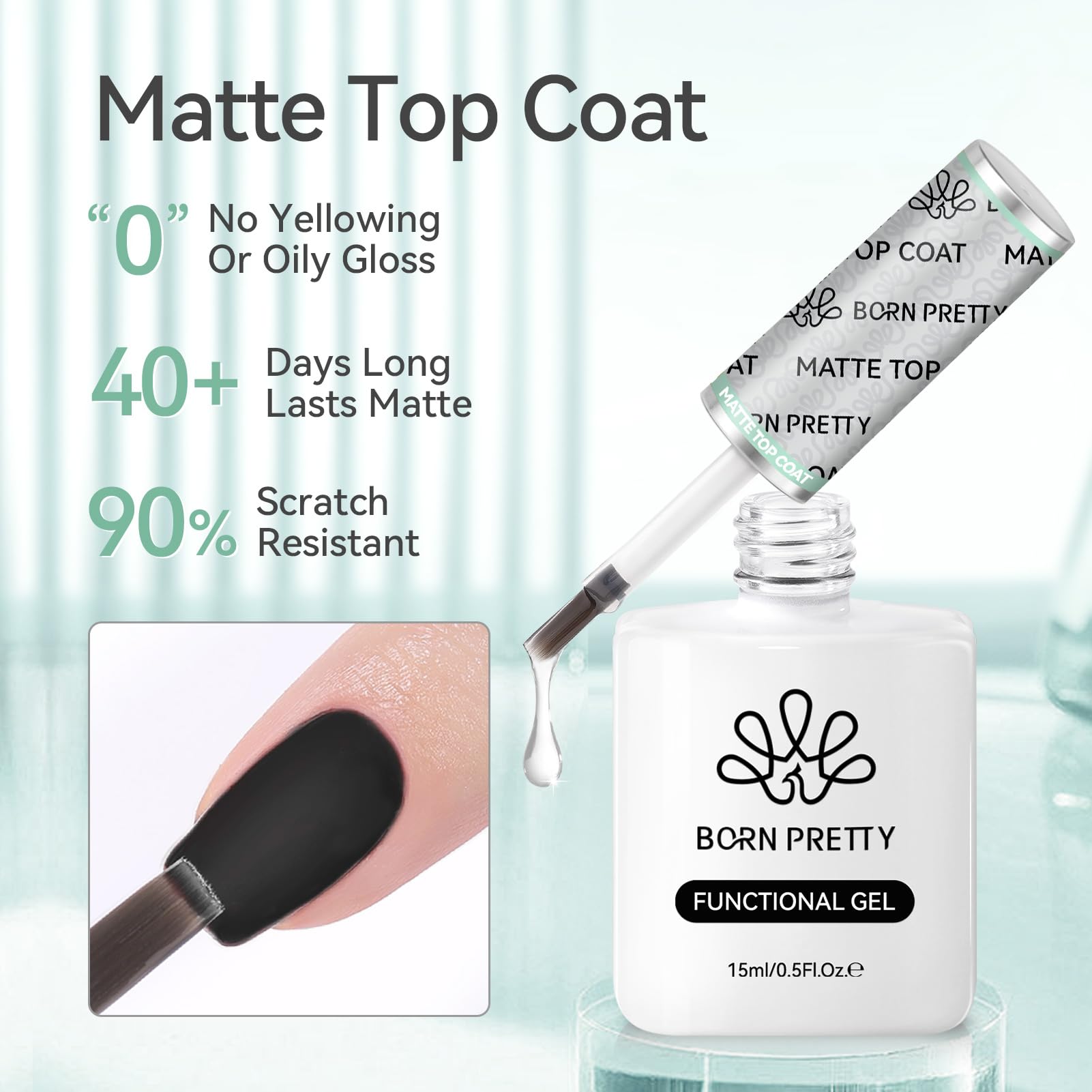 Close-up of Born Pretty matte finish for a velvety look on nails