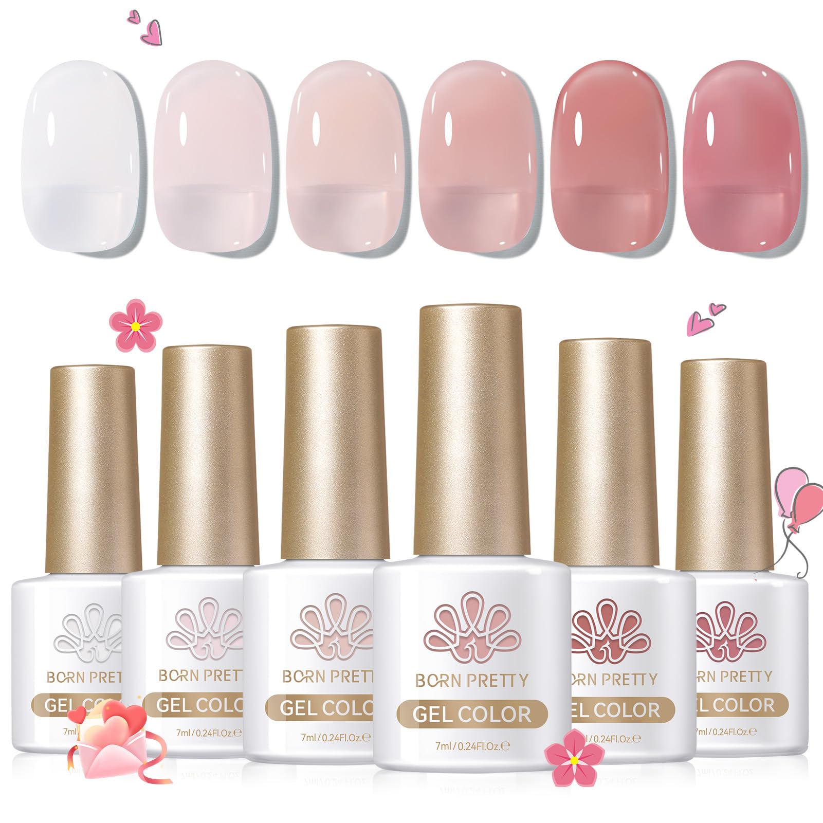 Born Pretty milky white jelly nude pink gel polish bottle shown for semi translucent nails