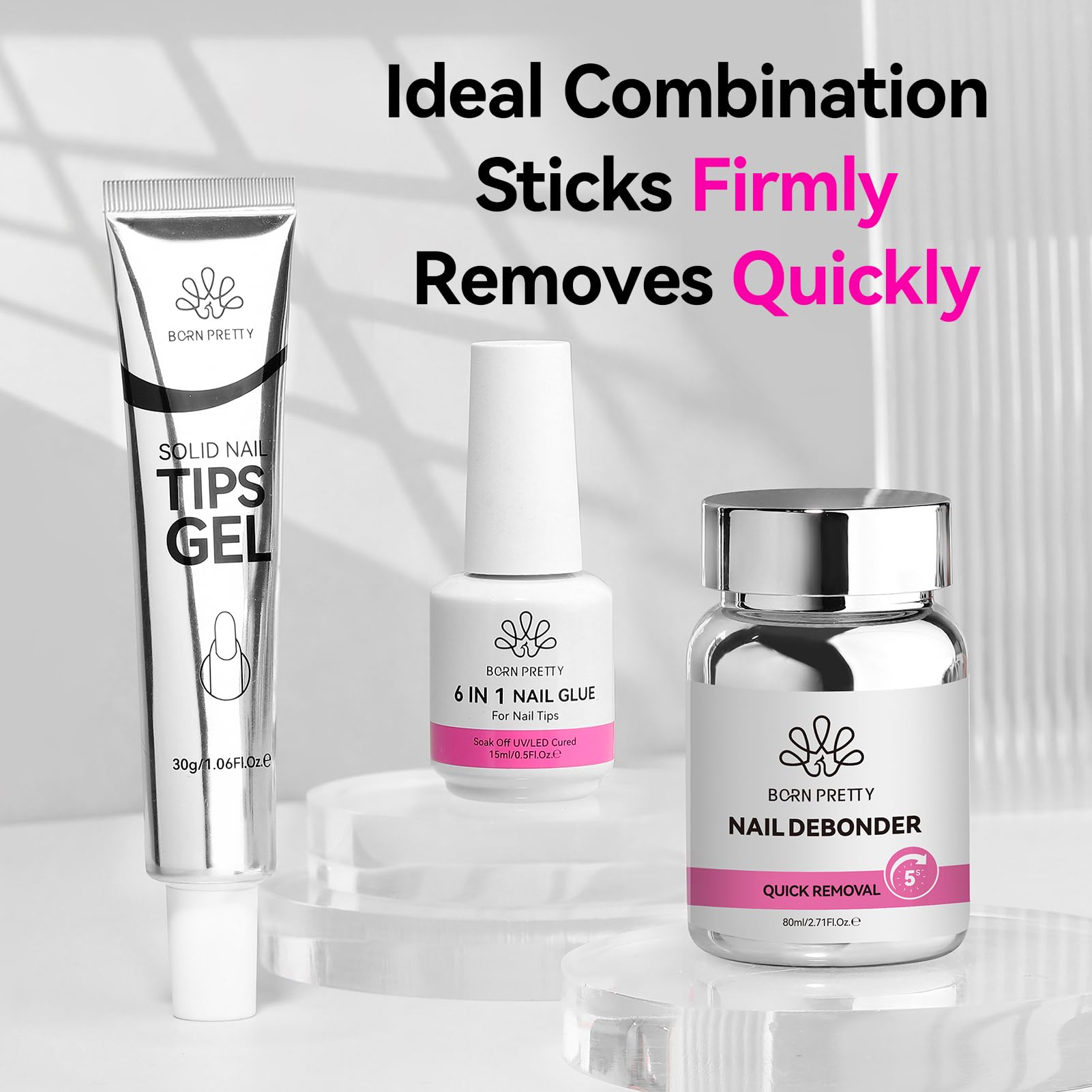 Remover works on press-on nails and tips without harming natural nails