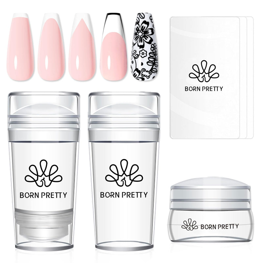 Born Pretty nail stamp kit with long and short jelly stampers for precise French tips.
