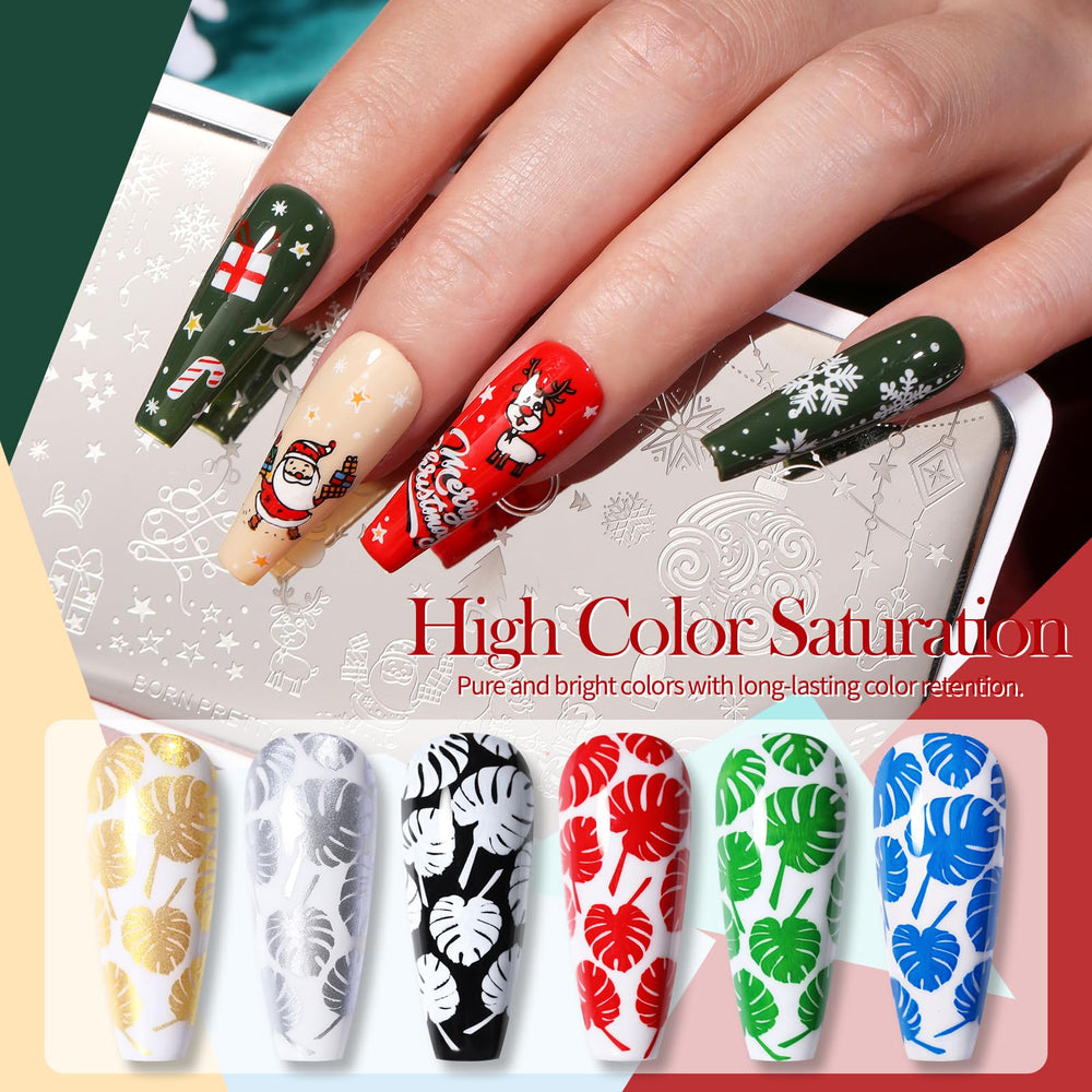Born Pretty stamping process shows quick color pickup and clean transfers.