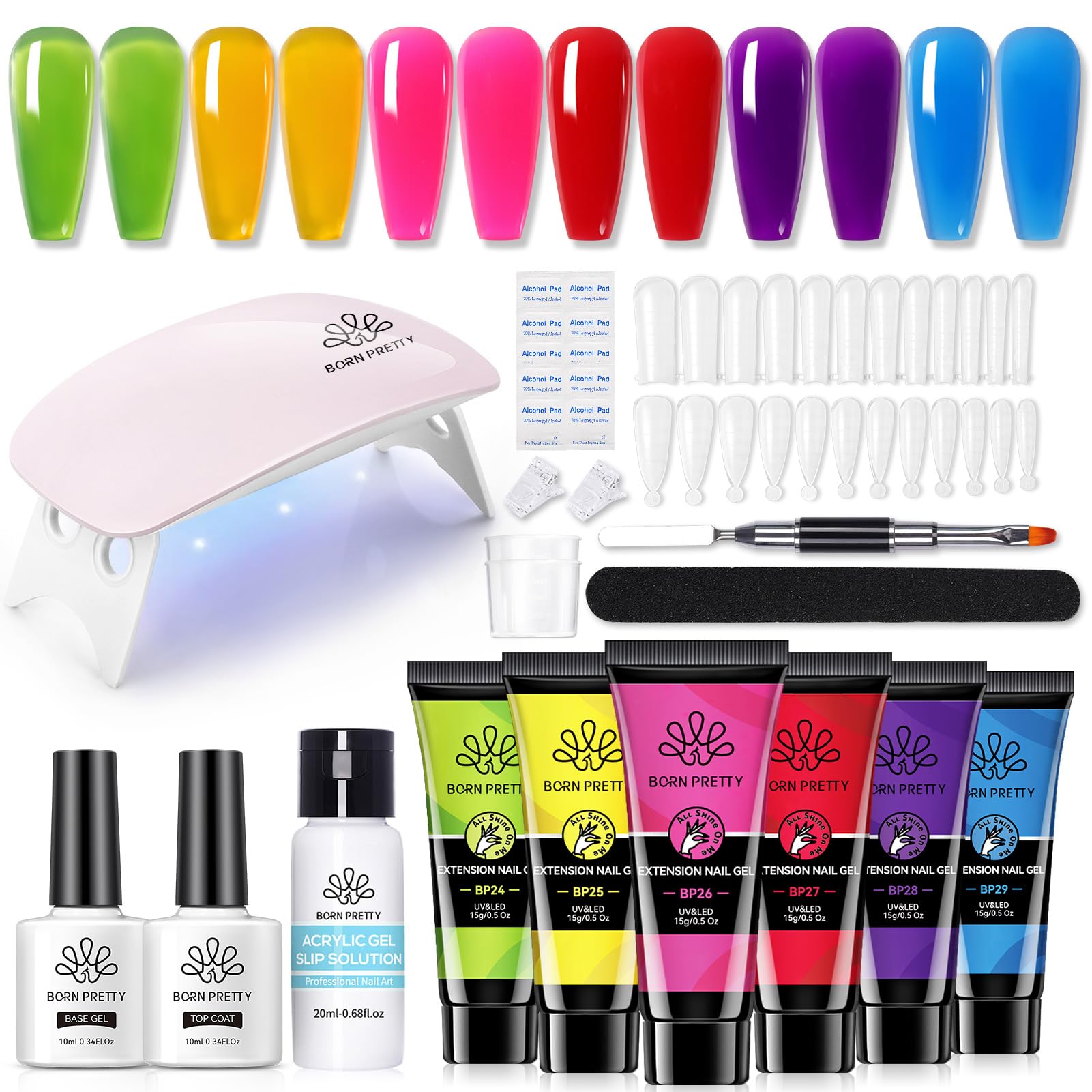 Born Pretty neon extension gel kit in six colors for at-home DIY nails