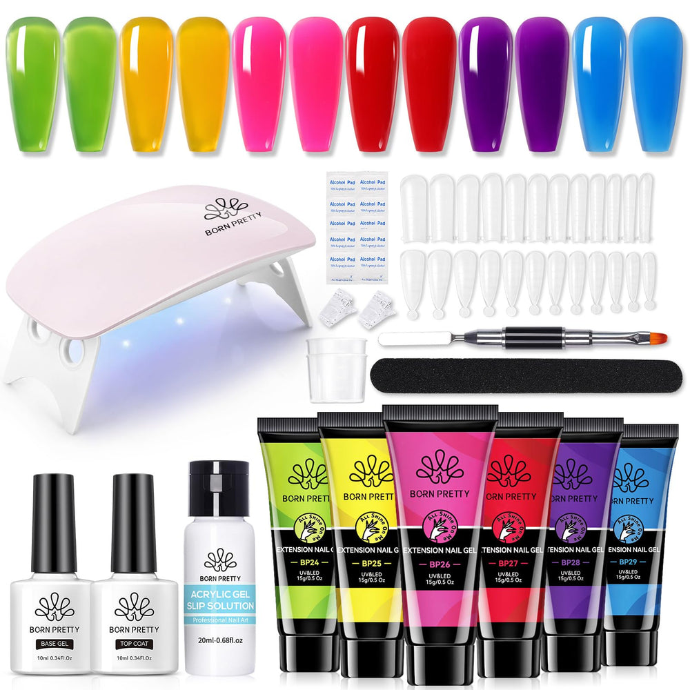 Born Pretty neon extension gel kit in six colors for at-home DIY nails