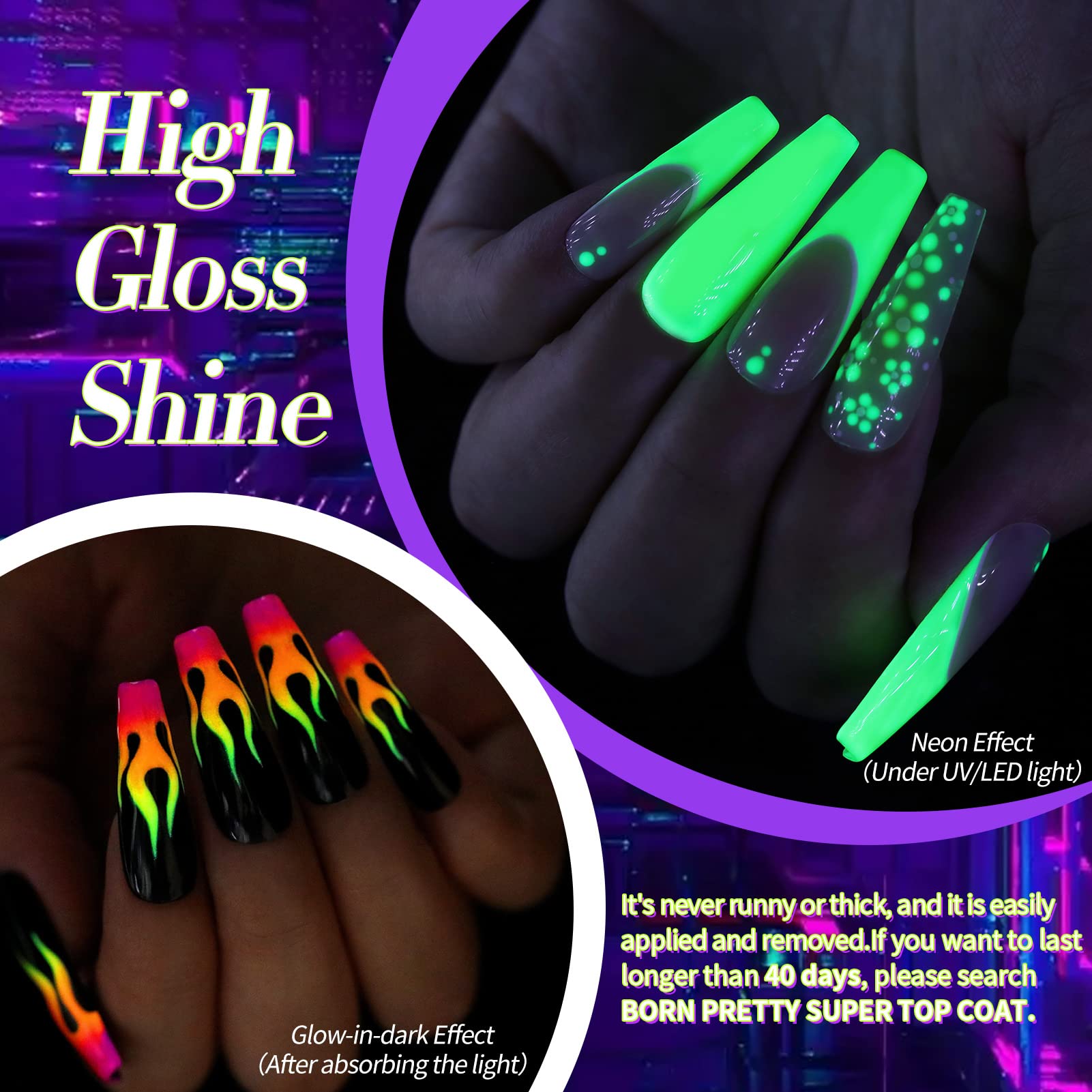 Born Pretty neon glow yellow gel polish bottle delivers sunny brightness for playful mani.