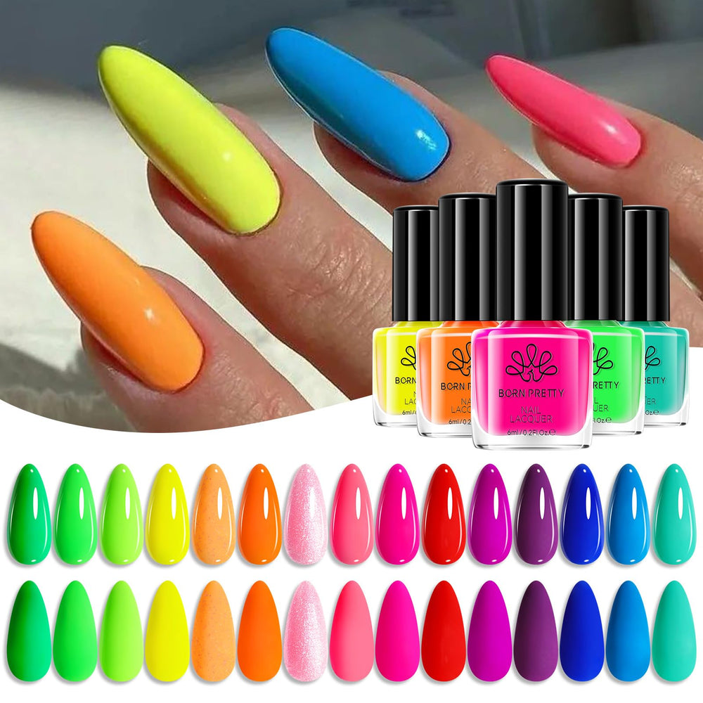 Born Pretty Neon Nail Polish Set shows a vibrant color collection for quick nail art
