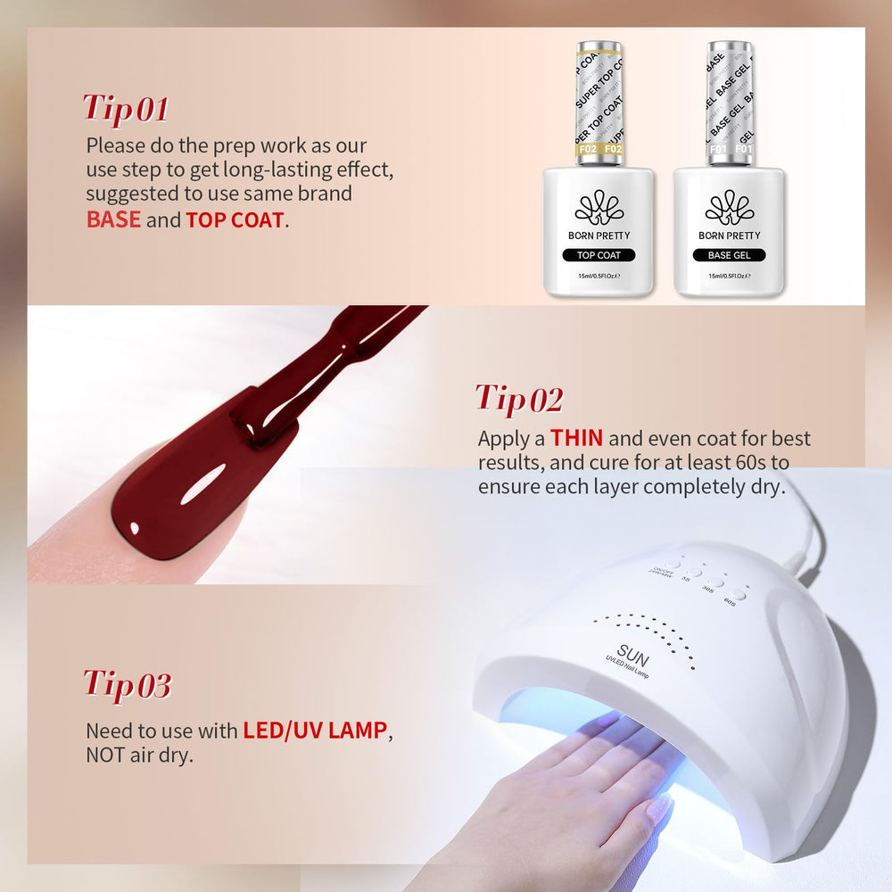 Born Pretty gel kit base and top coat compatibility for long-lasting wear.
