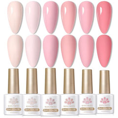 Born Pretty Nude Pink gel polish 6 colors swatches show versatile shade options.
