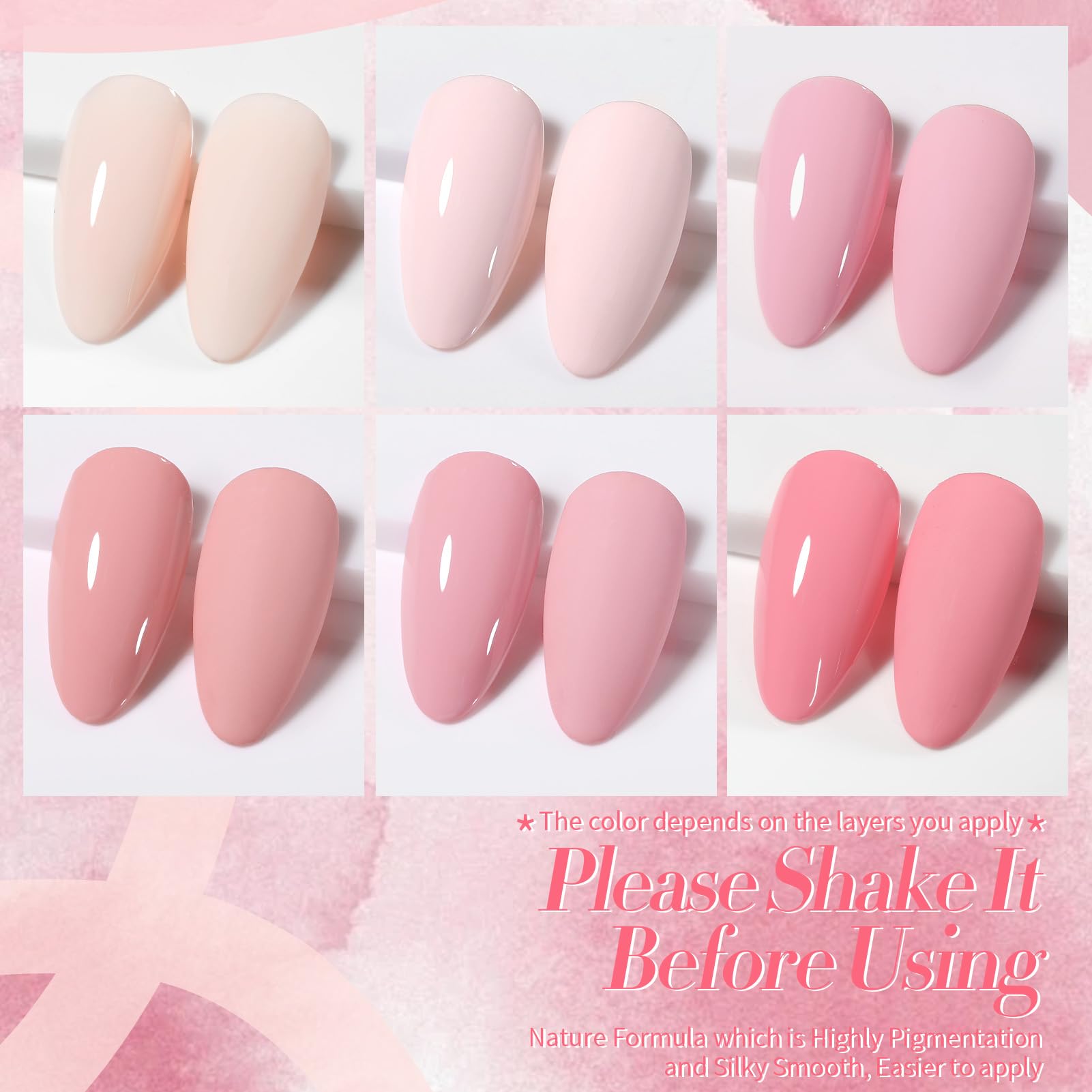 Born Pretty nude pink gel polish with long-wear shine demonstrated on nails.