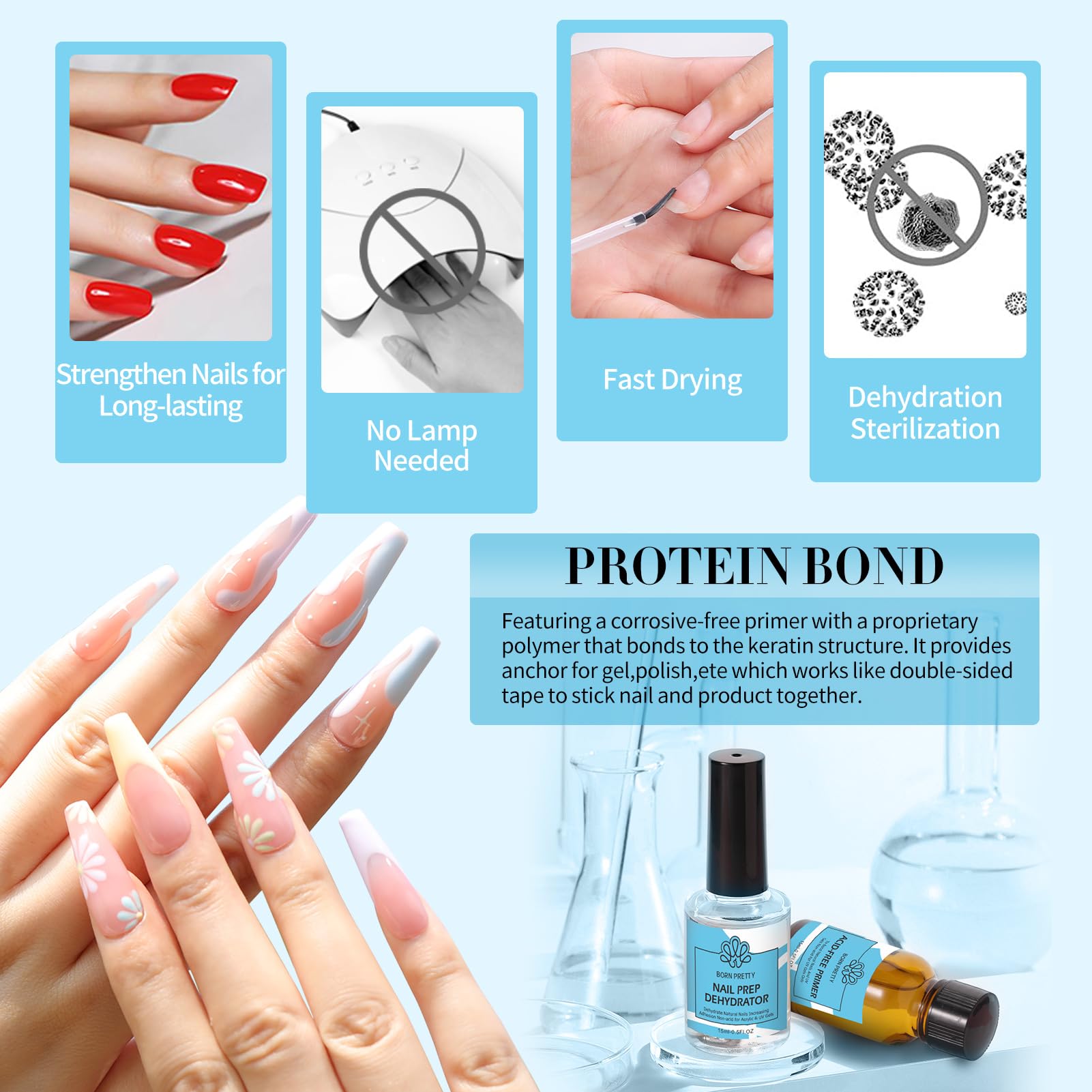 Oil-free surface created by Born Pretty nail dehydrator on natural nails.