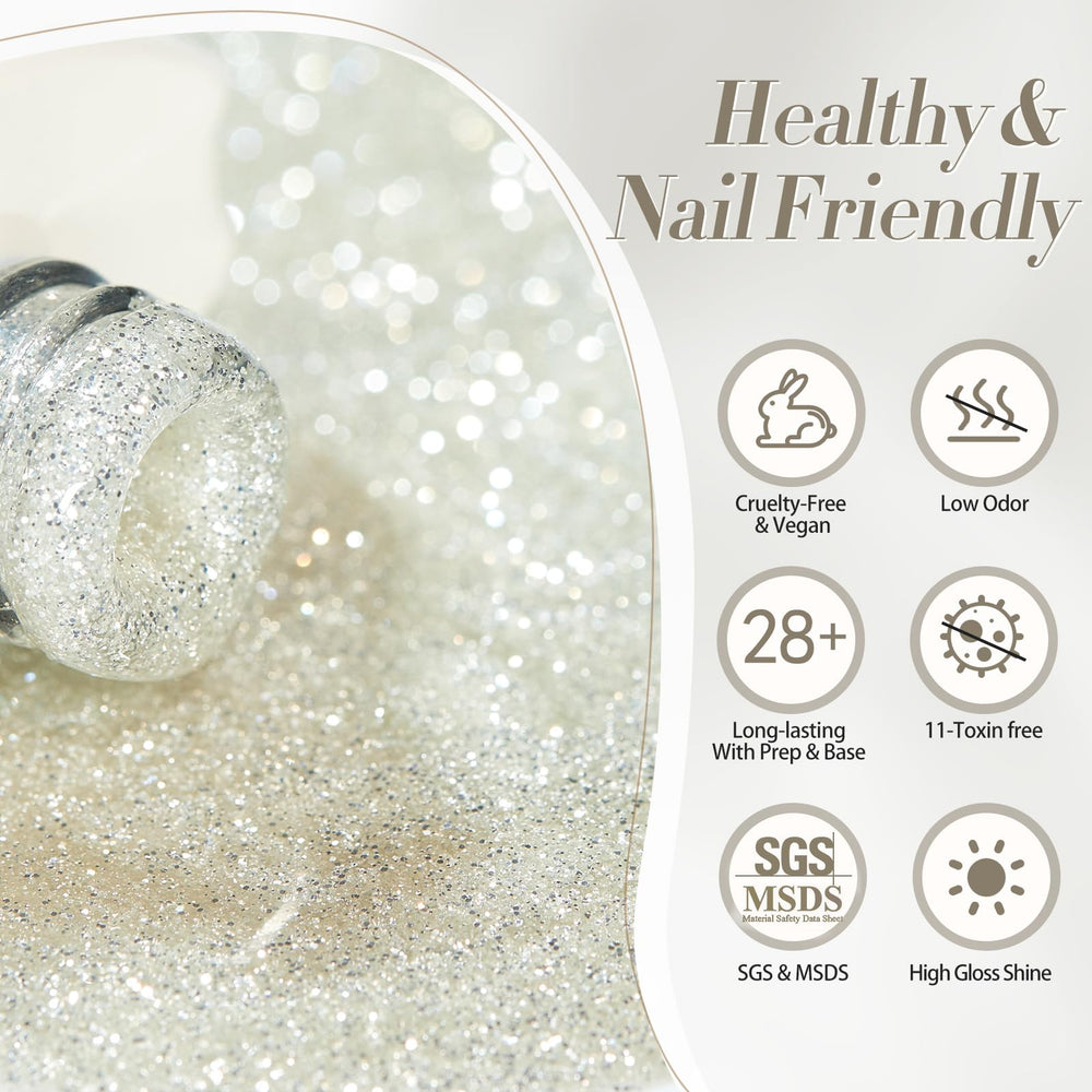 Born Pretty silver glitter nails ready for parties, weddings, or daily wear