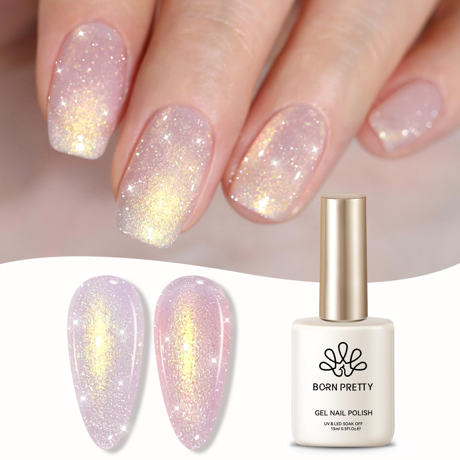 Born Pretty Pearl Gel nail polish bottle with aurora shimmer for dazzling nails