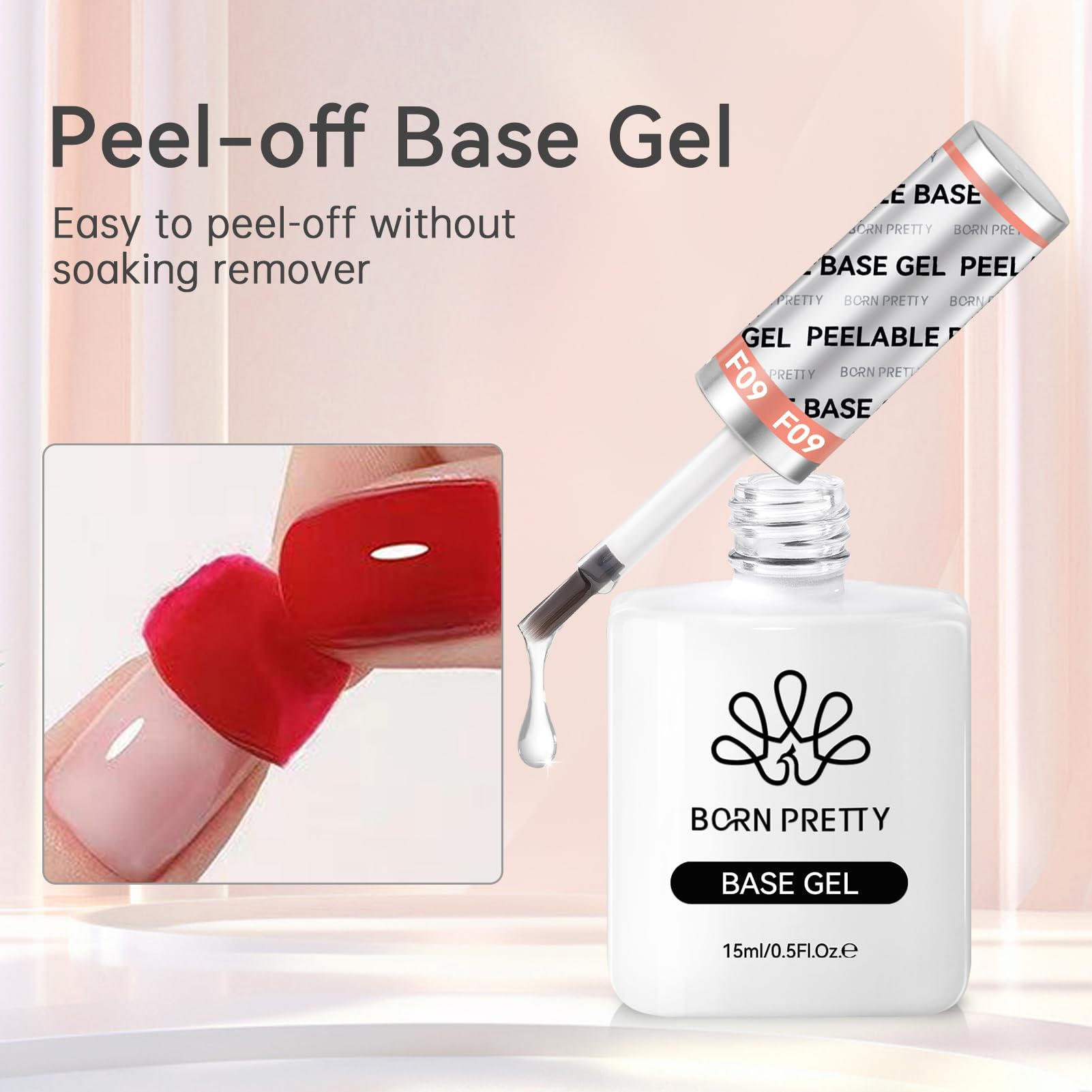 Thin layer under Born Pretty Peel Off Base Gel yields smooth, beginner-friendly manicures