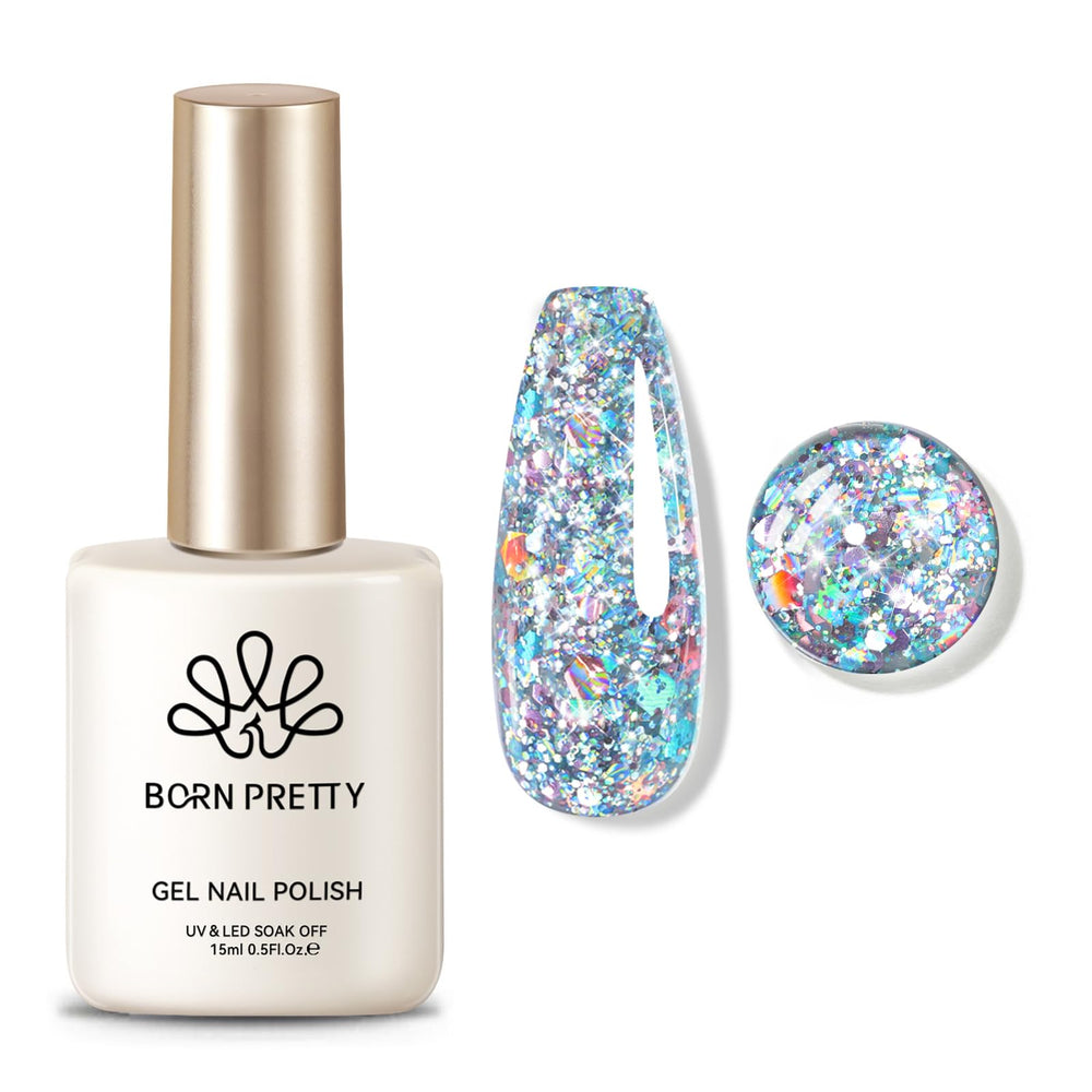 Born Pretty pink blue glitter gel nail polish bottle with sequins for chic nails