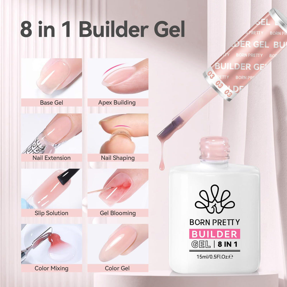 Close-up of Born Pretty builder gel on nails with rhinestones