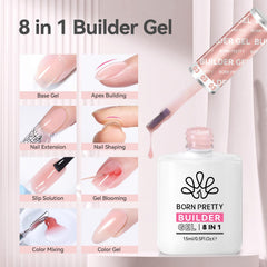 Close-up of Born Pretty builder gel on nails with rhinestones