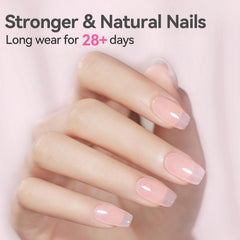 Glossy pink 8-in-1 builder gel finish on nails