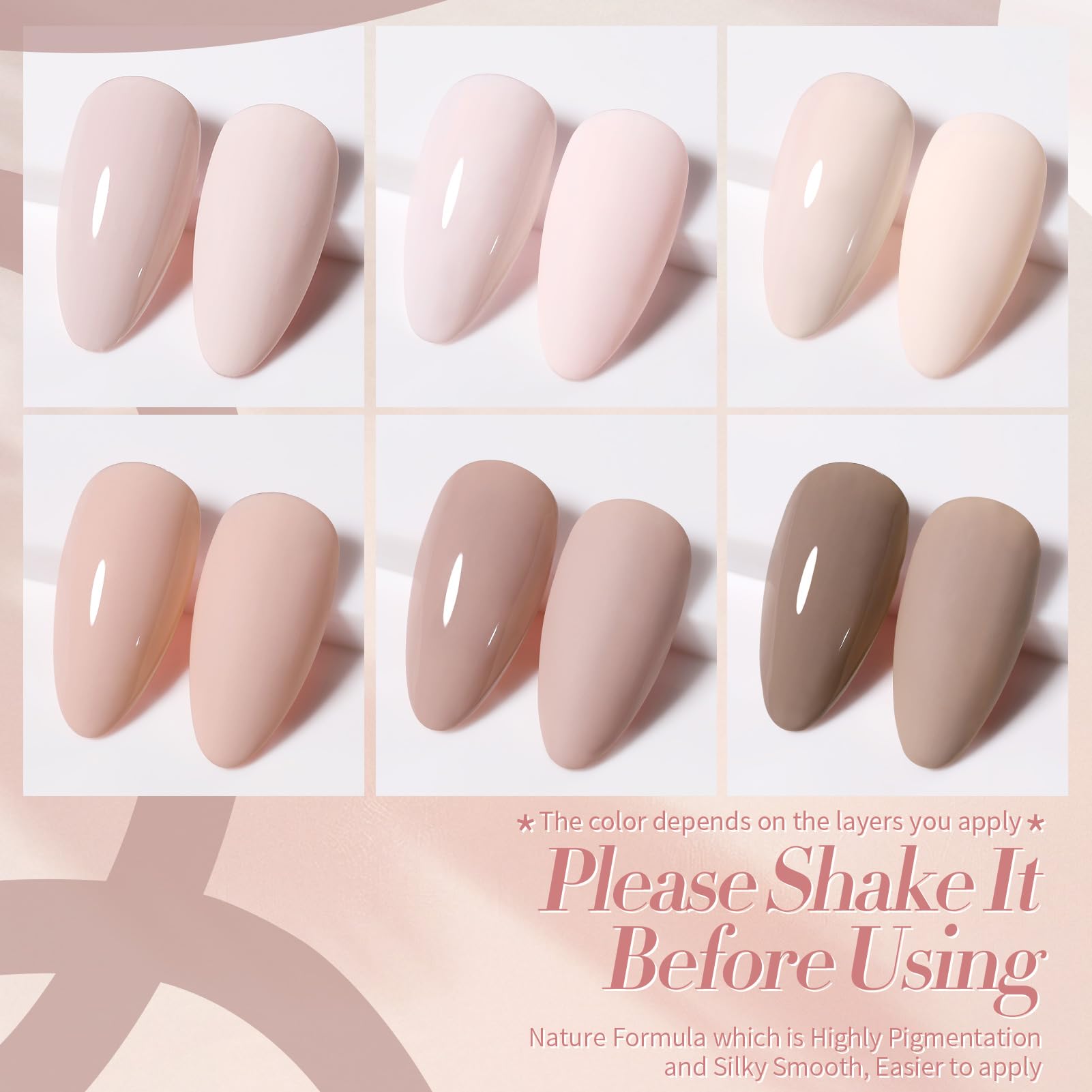Close-up of easy application with Born Pretty pink nude gel polish.